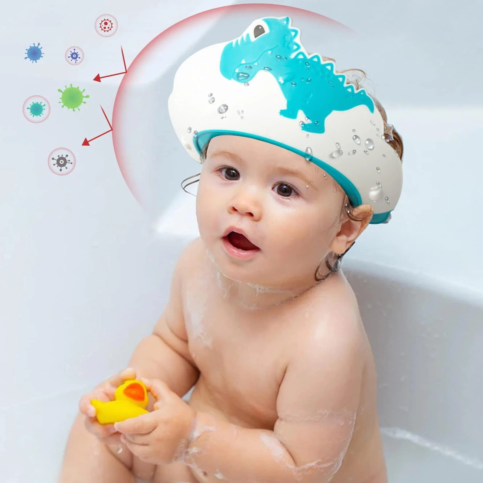 FUNUPUP Chapeau Douche Bébé Visière Casquette de Bain Enfant Réglable Protection Yeux Oreilles Visage Bleu