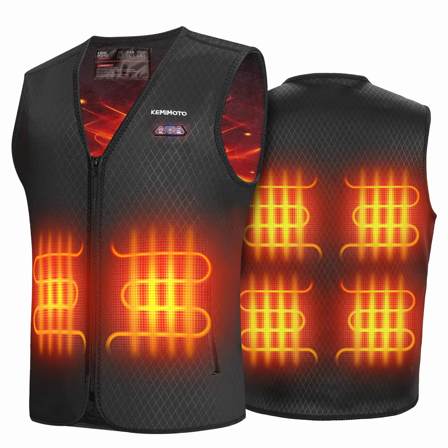 KEMIMOTO Gilet Chauffant Homme 6 Zones de Chaleur 3 Niveaux de Chauffage Tissu de Plongée Doublure en Velours Cristal Ski Pêche Moto