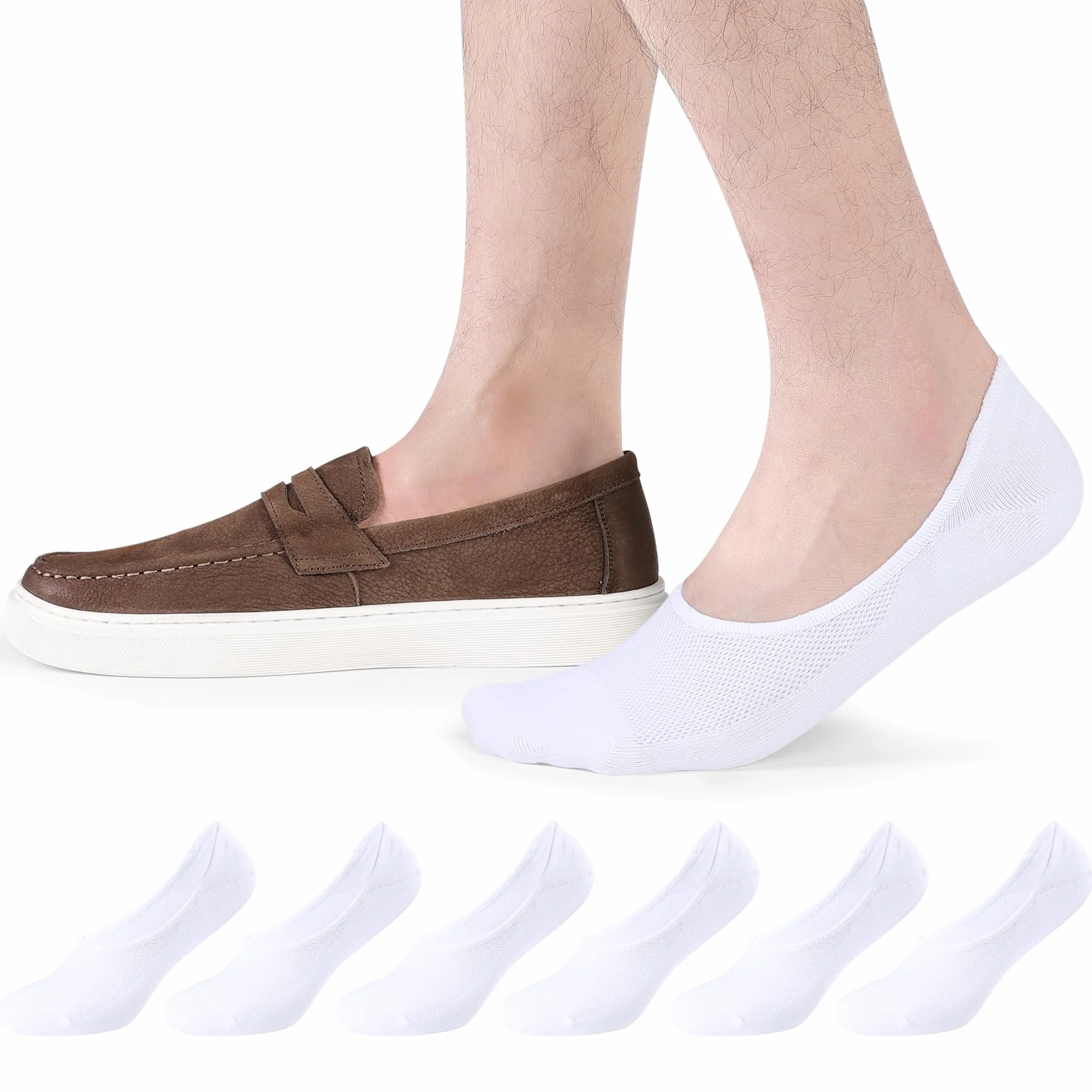 CLOSEMATE Chaussettes Invisibles Homme Femme 39-46 Coton 6 Paires Antidérapantes Blanc Noir Gris