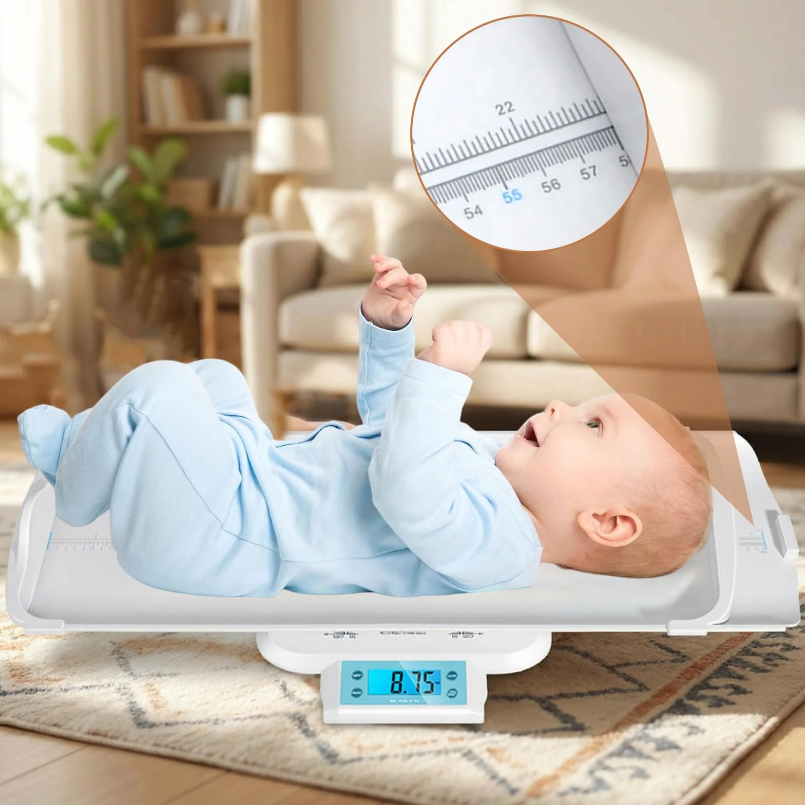 Balance Bébé Pédiatrique avec Plateau Amovible et Mesure de la Hauteur, 10 g - 120 kg
