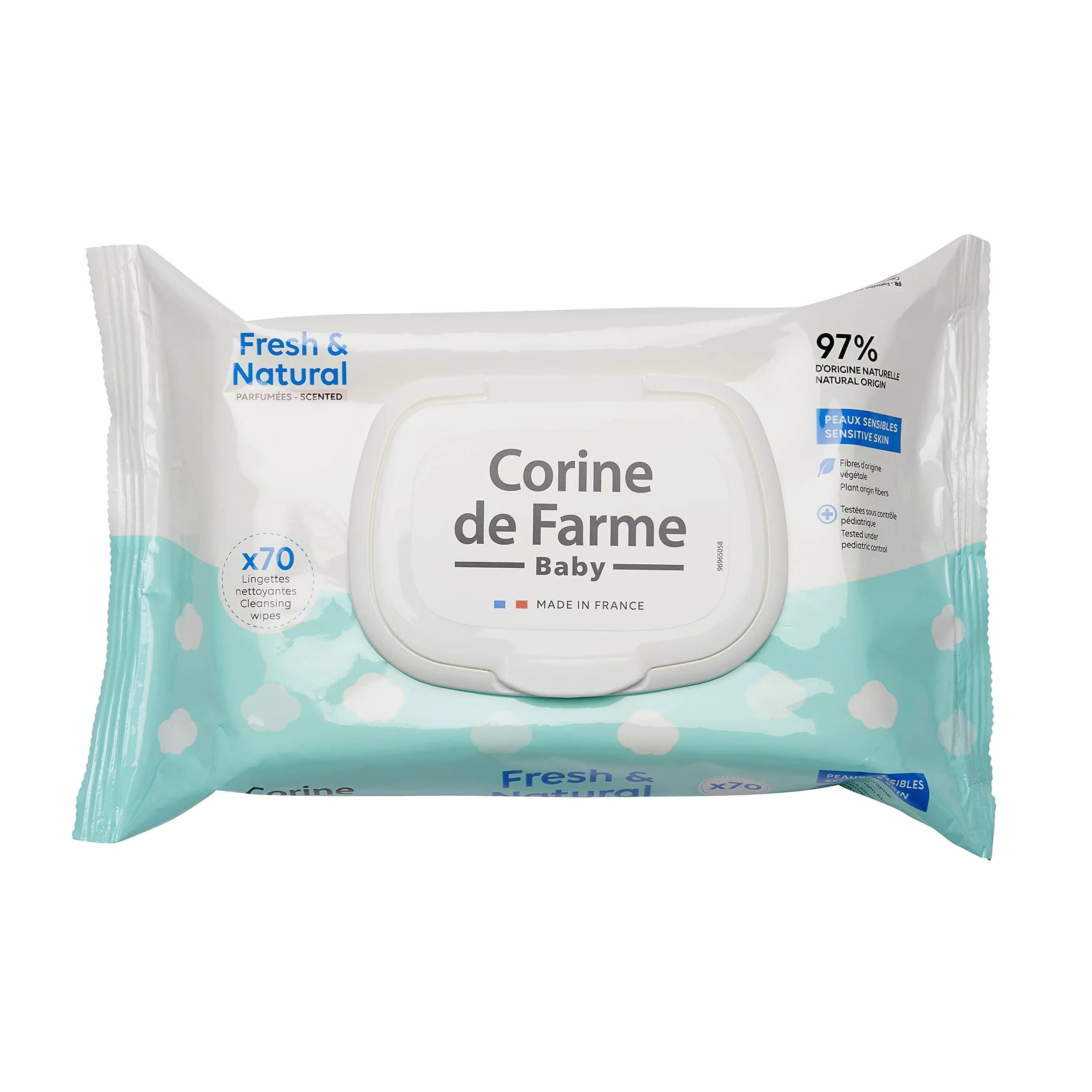 Corine de Farme Lingettes Bébé Nettoyantes Change Fresh & Natural x70, 97% d'Origine Naturelle, Capot Refermable