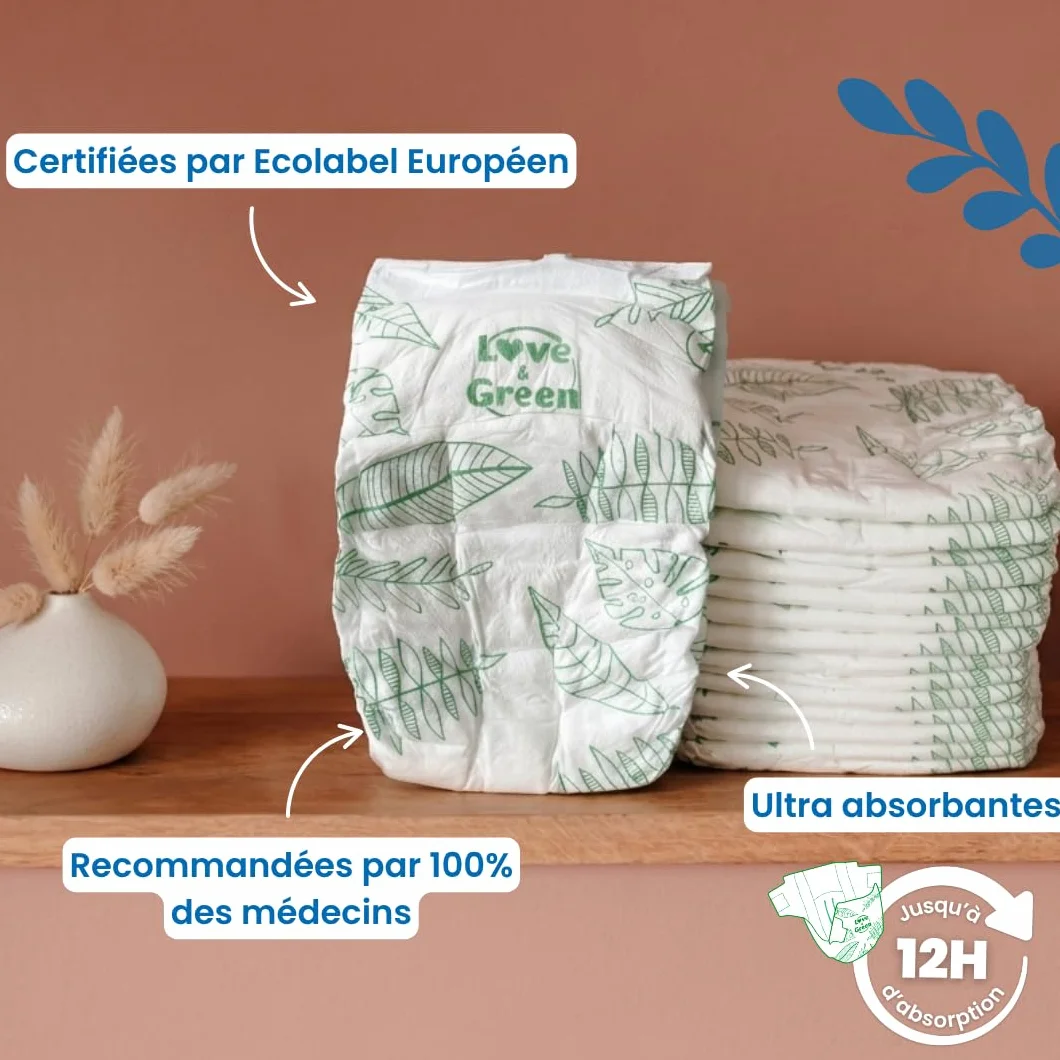 Love & Green Couches Bébé Taille 5 (11-25 Kg) Pack 1 Mois 160 Couches Absorbante Anti-fuites