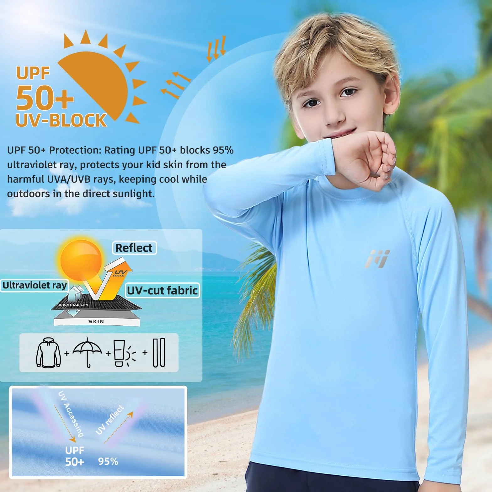 MEETWEE Garçon Rashguard Manches Longues UV Protection Solaire UPF50+ Chemise Natation Enfants T-Shirt de Bain Séchage Rapide Surf Beach Pool