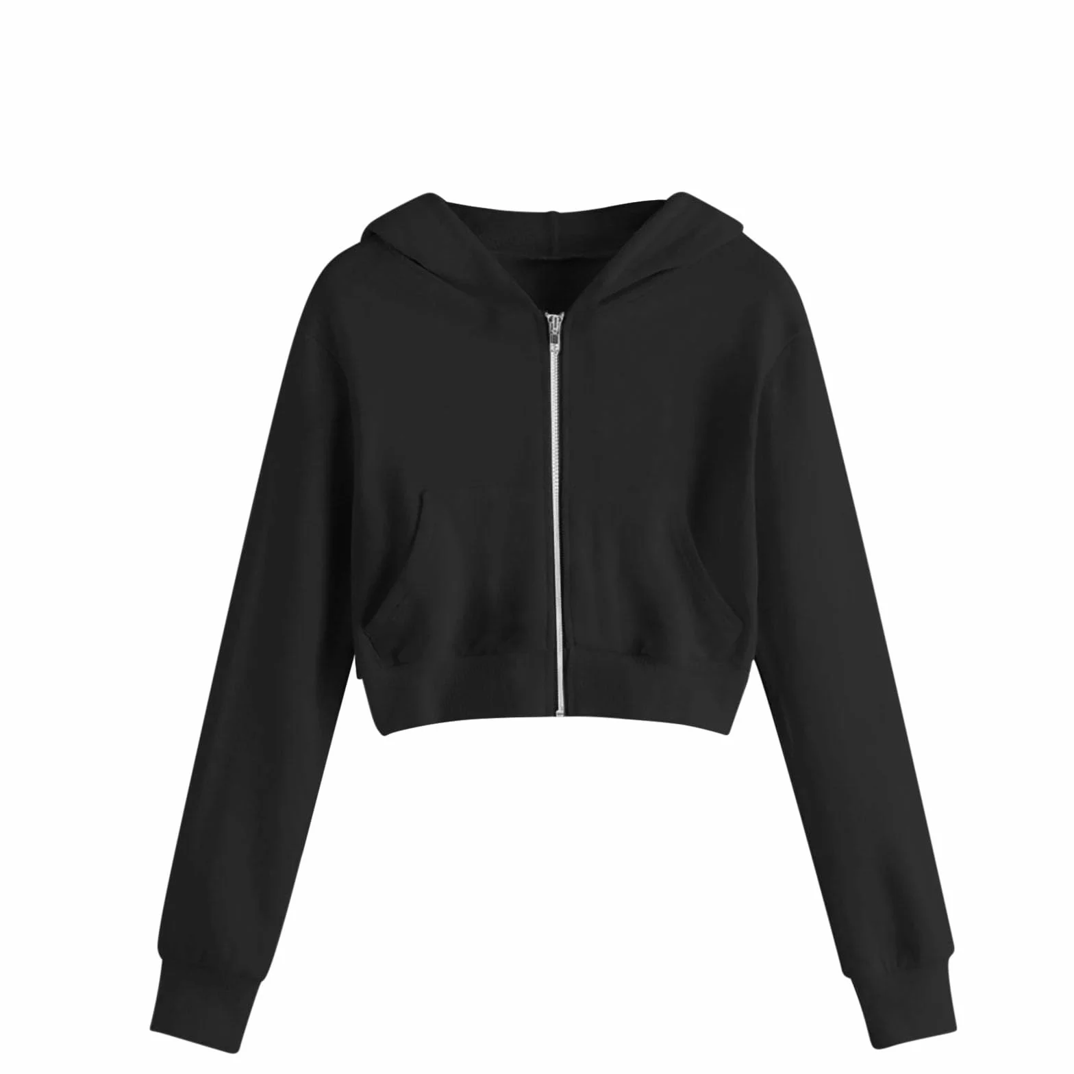 Sweat Court Fille à Capuche Zippée Veste Crop Top Sweatshirt Ado Manche Longue Hiver