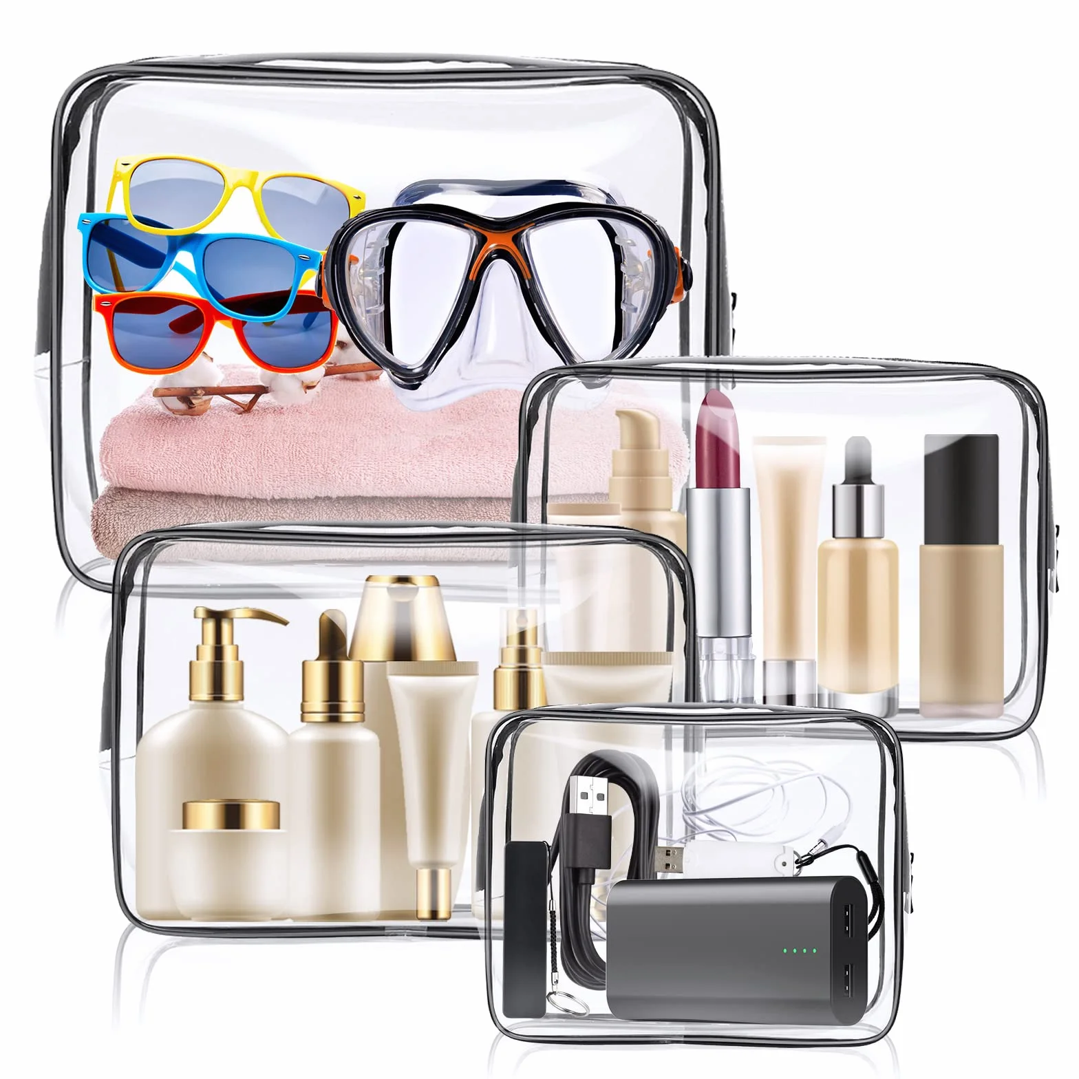 Aucuu Trousse de Toilette Transparente PVC Étanche Kit de Voyage Avion Sac de Rangement Cosmétiques