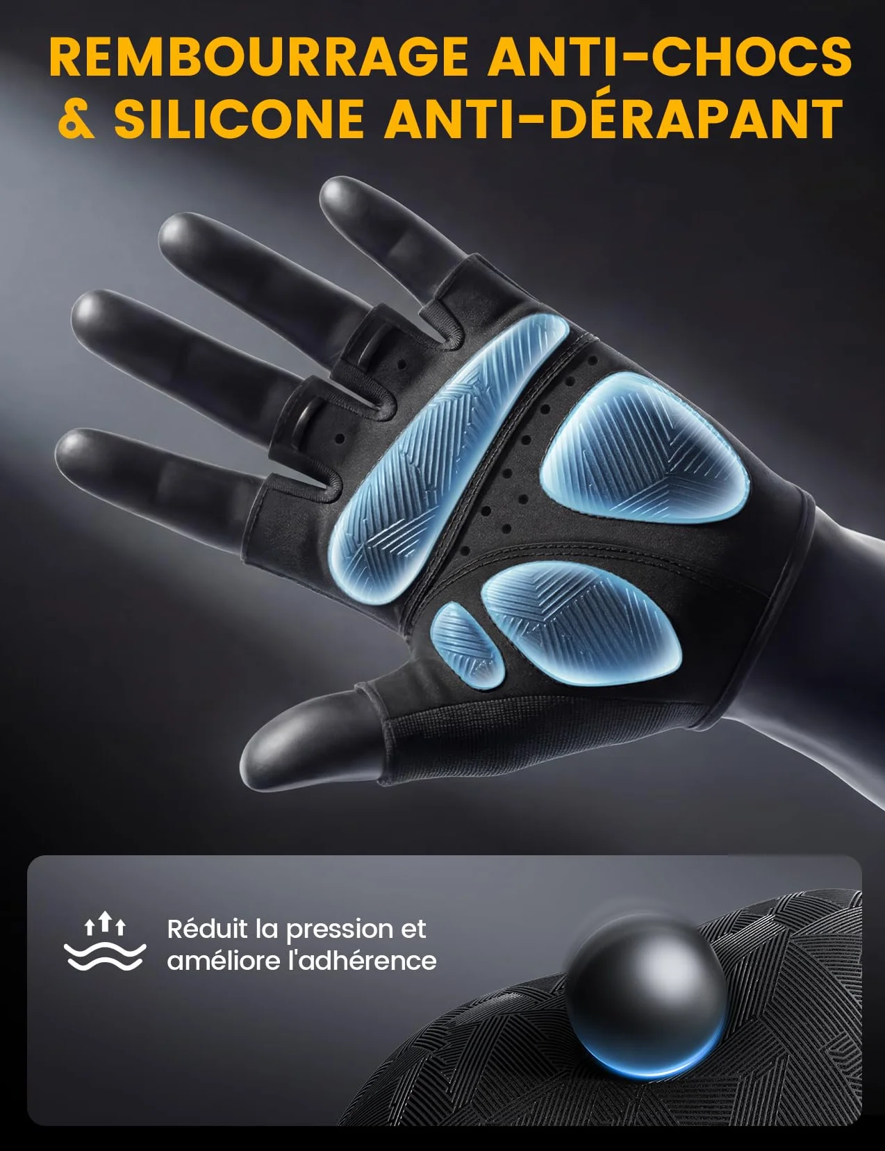 Lamicall Gants de Cyclisme Homme Femme Demi-Doigts Amortissant Respirant Été Vélo Paume Antidérapante Séchage Rapide