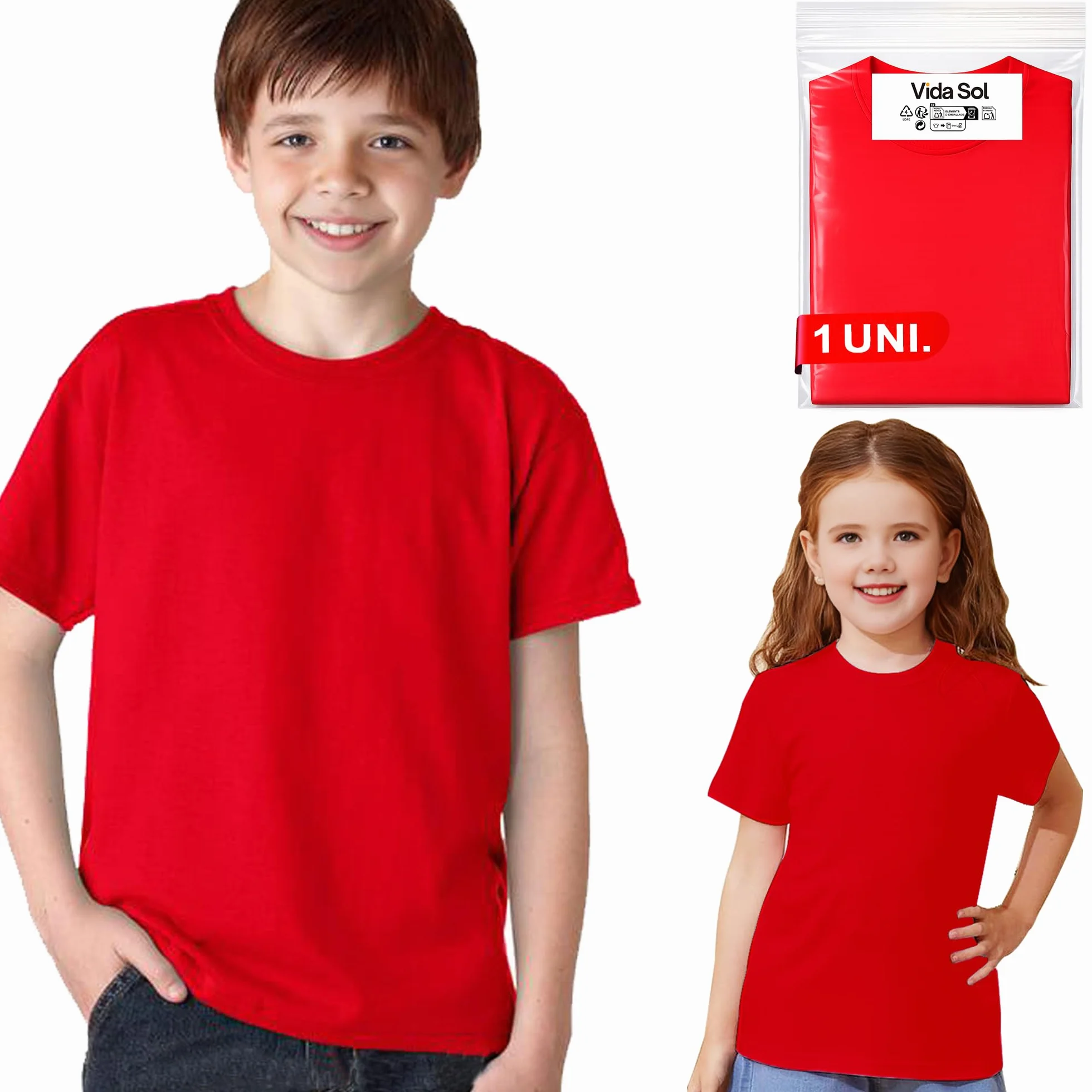 T-Shirt Enfant 100% Coton Manches Courtes Col Rond Tailles 1-15 Ans