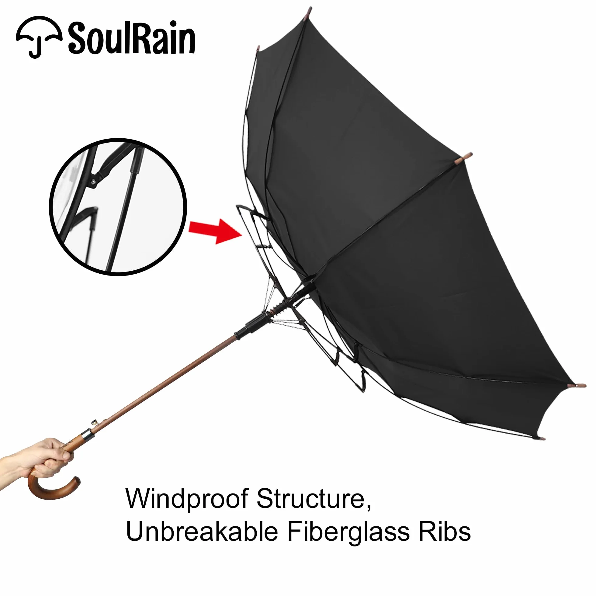 SoulRain 48 poignée en bois classique ouverture automatique pare-chocs séparé