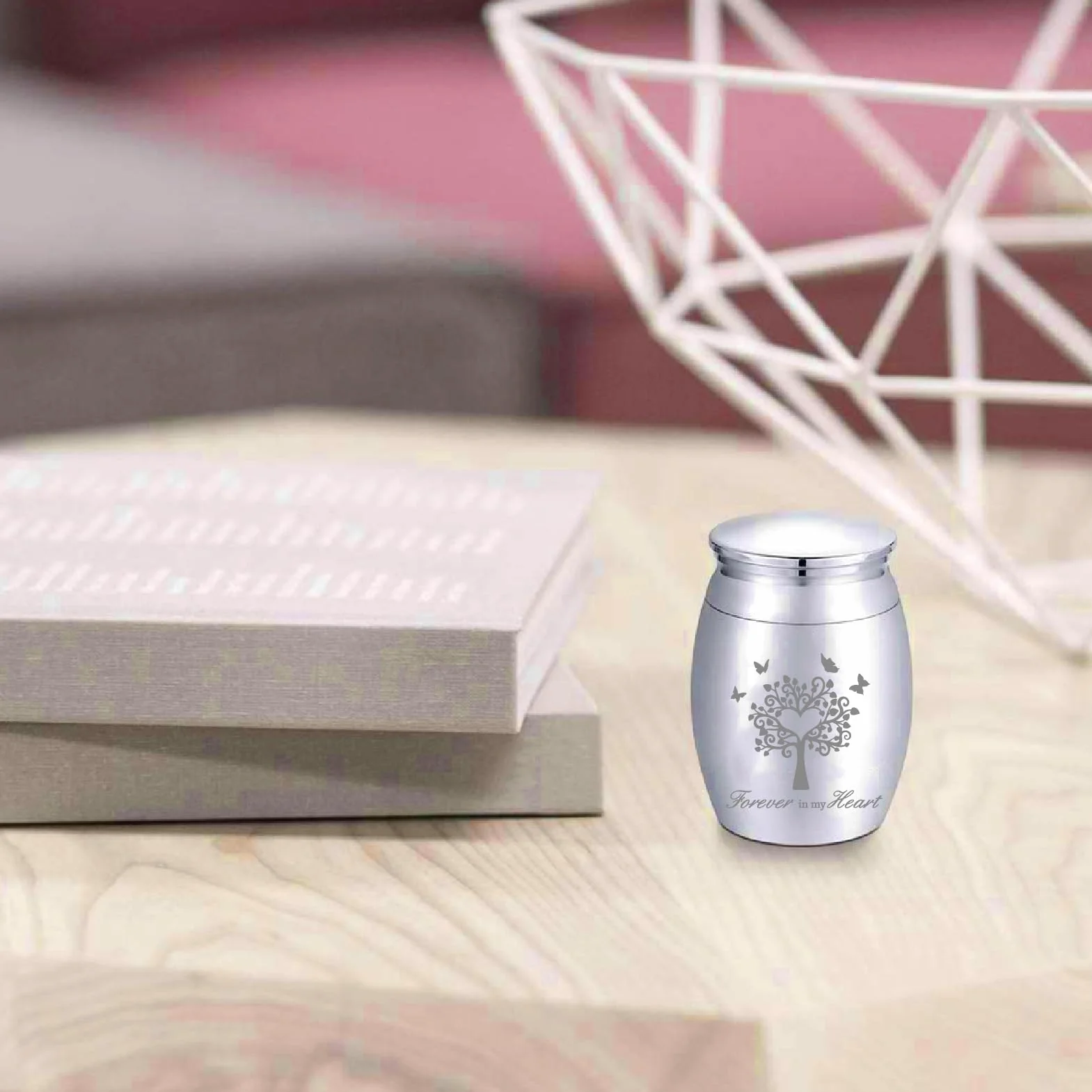 CREATCABIN Petite Urne Souvenir Mini Urnes Crémation Arbre de Vie Papillon Acier Inoxydable Argent pour Animal Domestique Humain