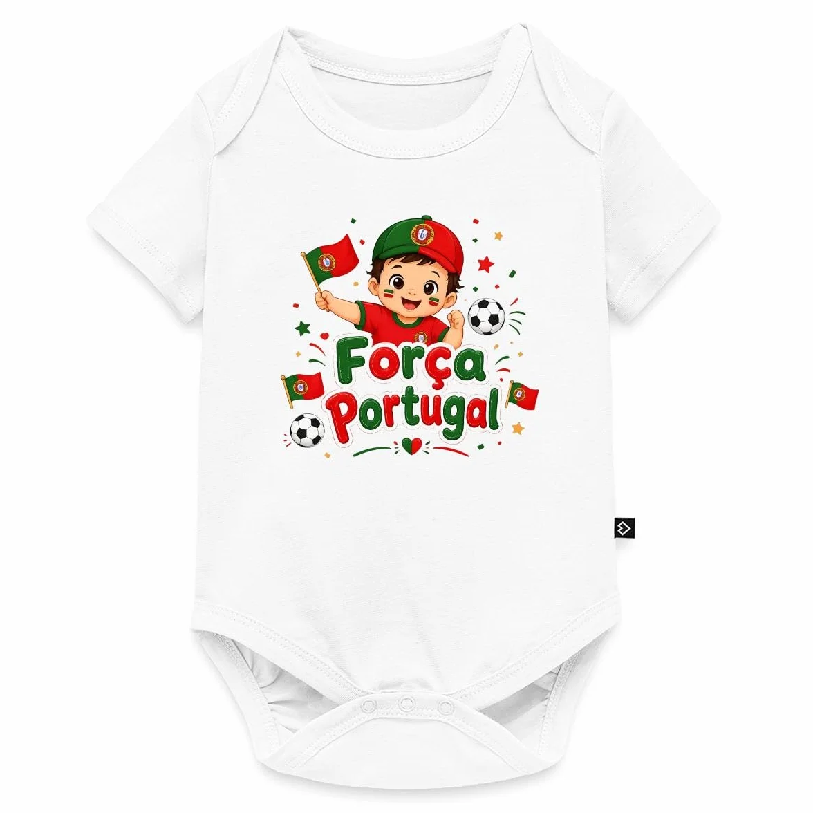 Spreadshirt Força Portugal Coupe du Monde 2026 Ballon Football Drapeau Portugais Body Bébé Bio