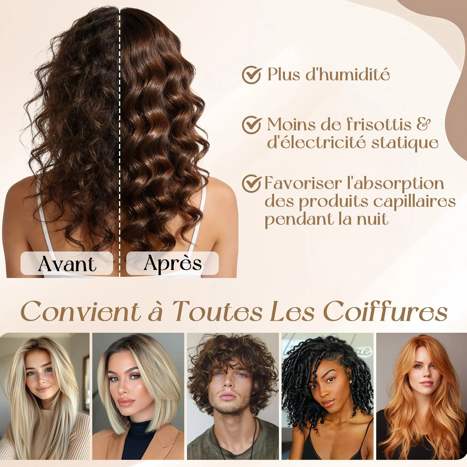 Bonnet Satin Cheveux Nuit Réglable Soie Fibre de Bambou Unisexe Dormir Doux Respirant