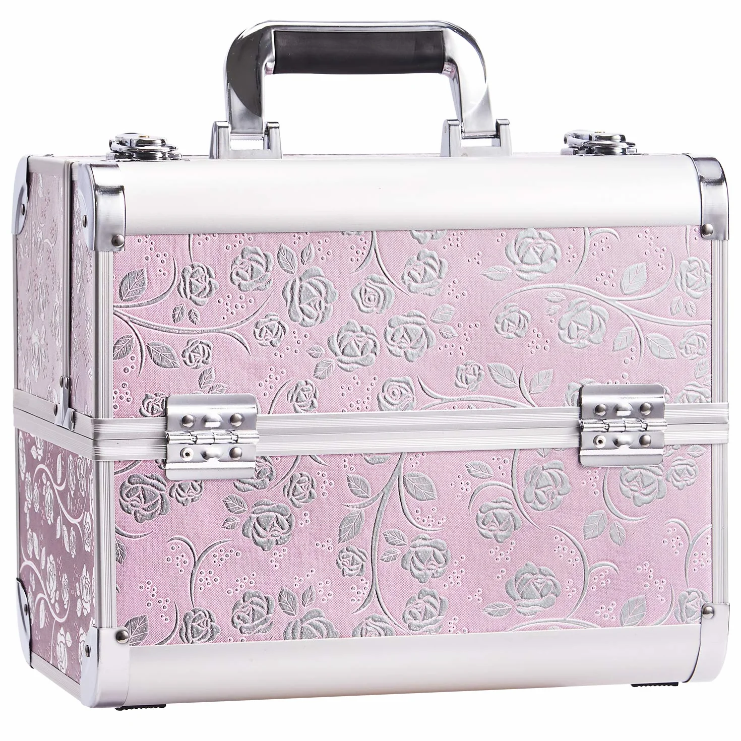Malette Maquillage Aluminium Vanity Professionnelle Rangement Cosmétiques Coiffure Manucure Rose