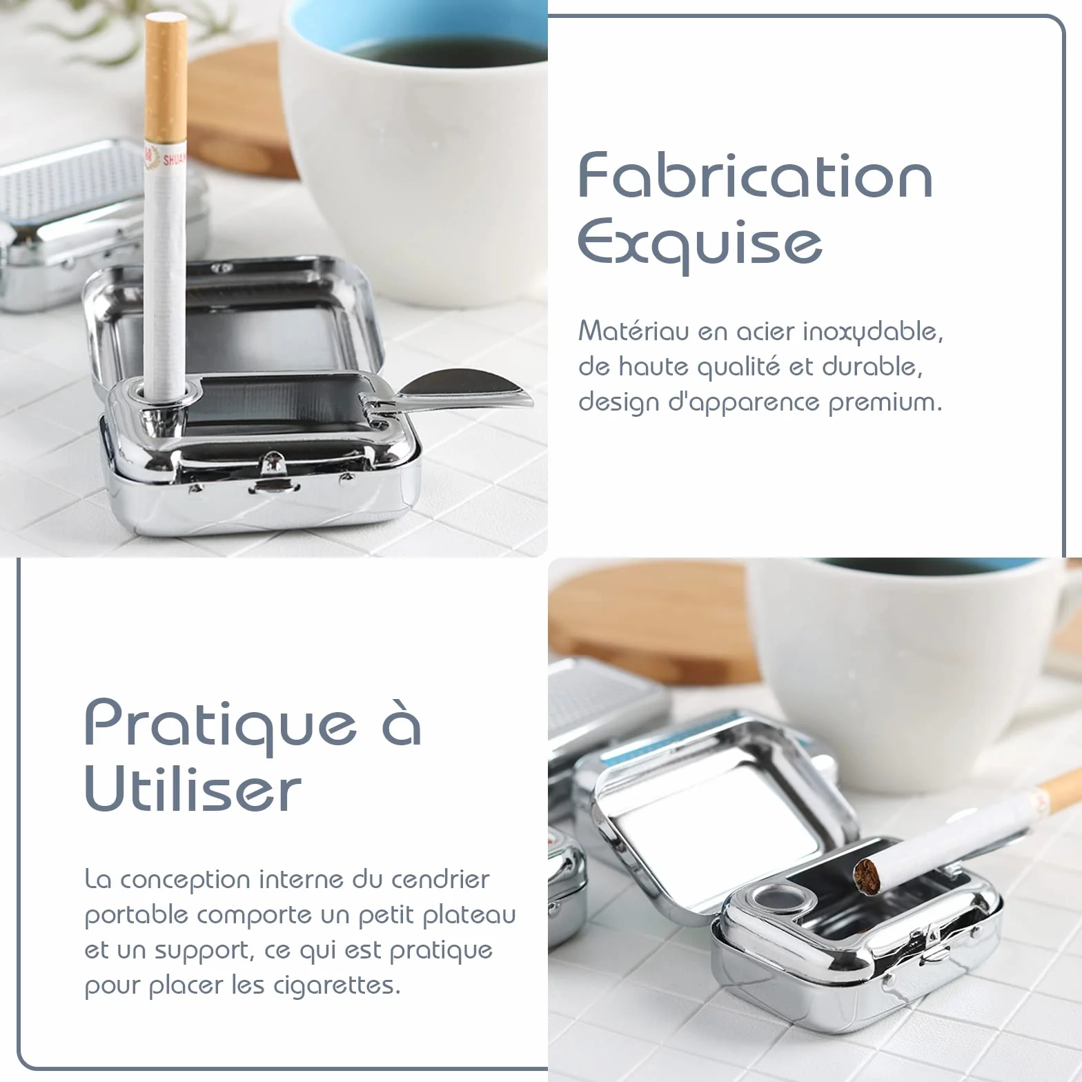 Mini Cendrier Portable en Acier Inoxydable avec Couvercle Anti Odeur Épreuve du Vent