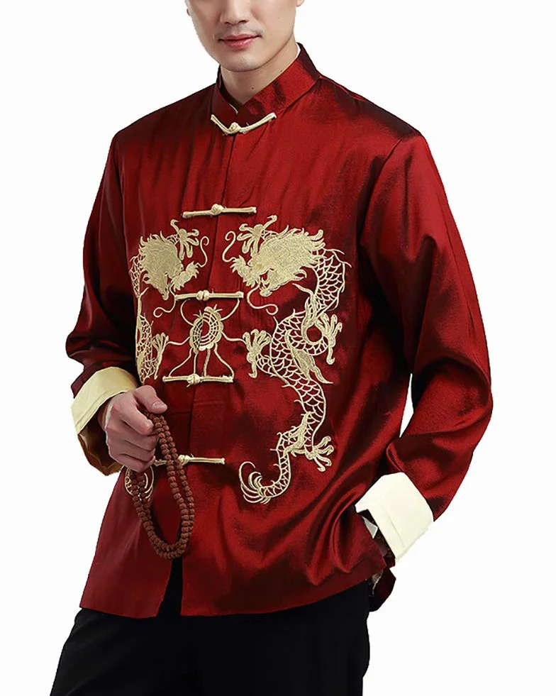 Costume de Tang Chinois Traditionnel Tai Chi Veste Broderie Double Dragon pour Hommes Femmes