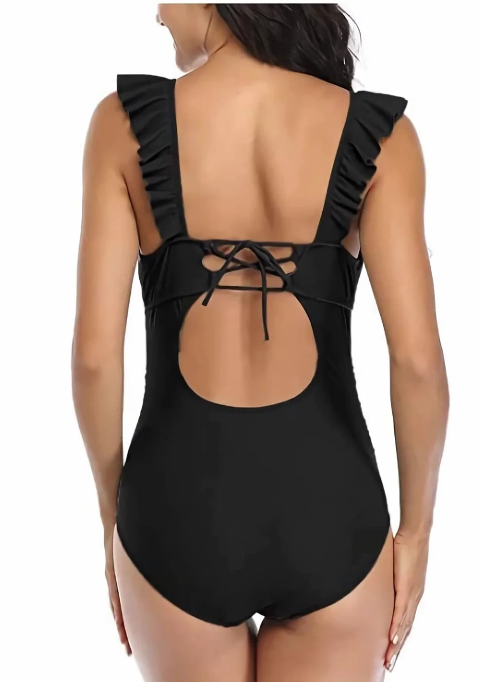 Maillot de Bain Grossesse Femmes Une Pièce Col en V Soutien-Gorge Amovible Froncé Vetement de Plage Piscine