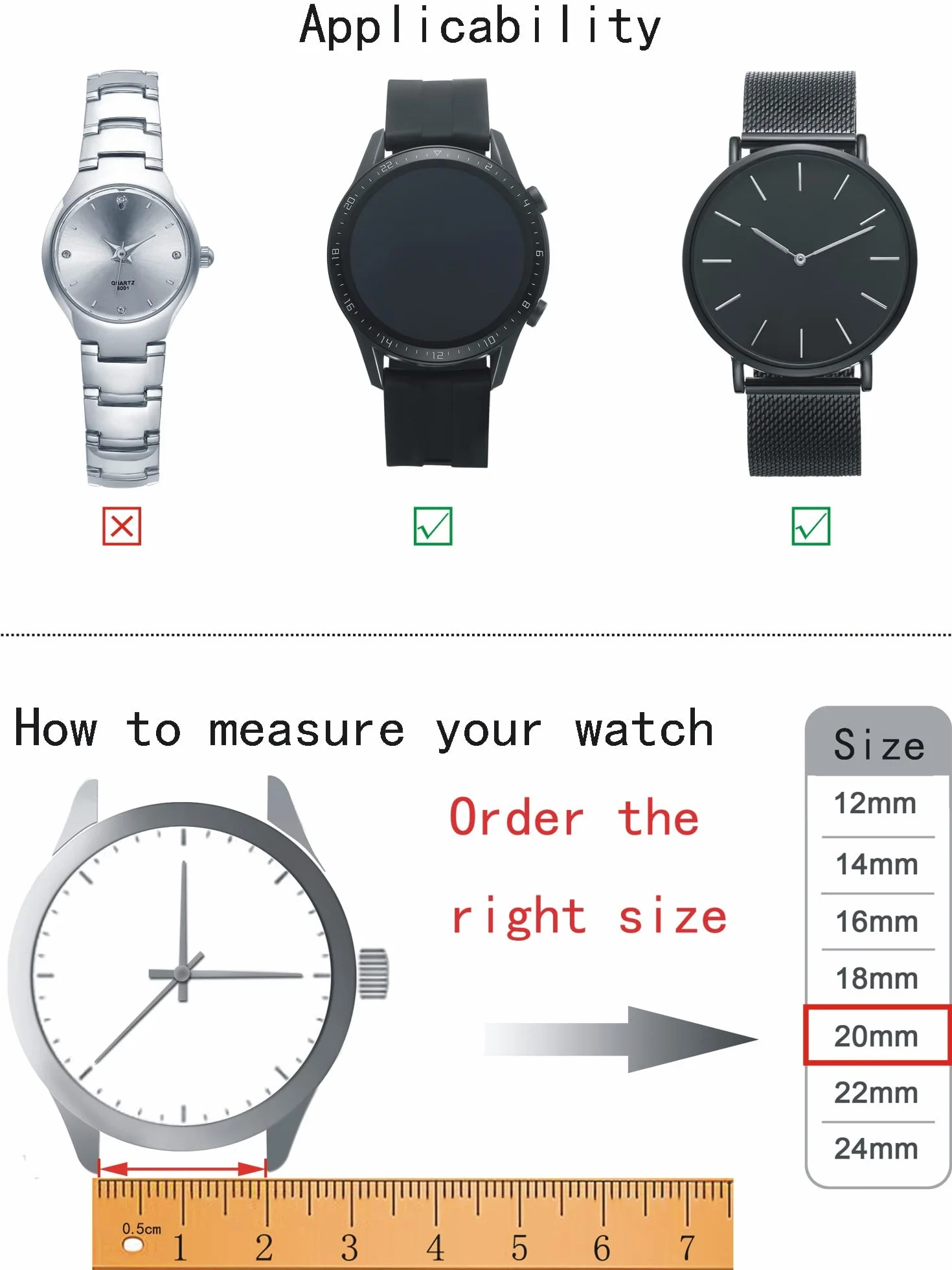 Bracelet de Montre Acier Inoxydable Libération Rapide 12-24mm