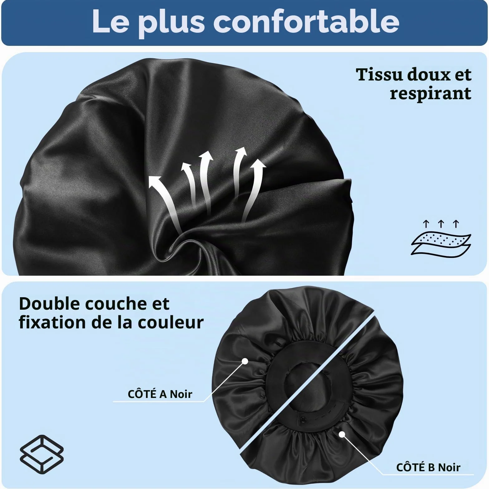 Bonnets en Soie pour Homme, Bonnet de Sommeil Double Couche avec Ourlet Réglable, Idéal pour Tresses Bouclées, Reste en Place (Noir)