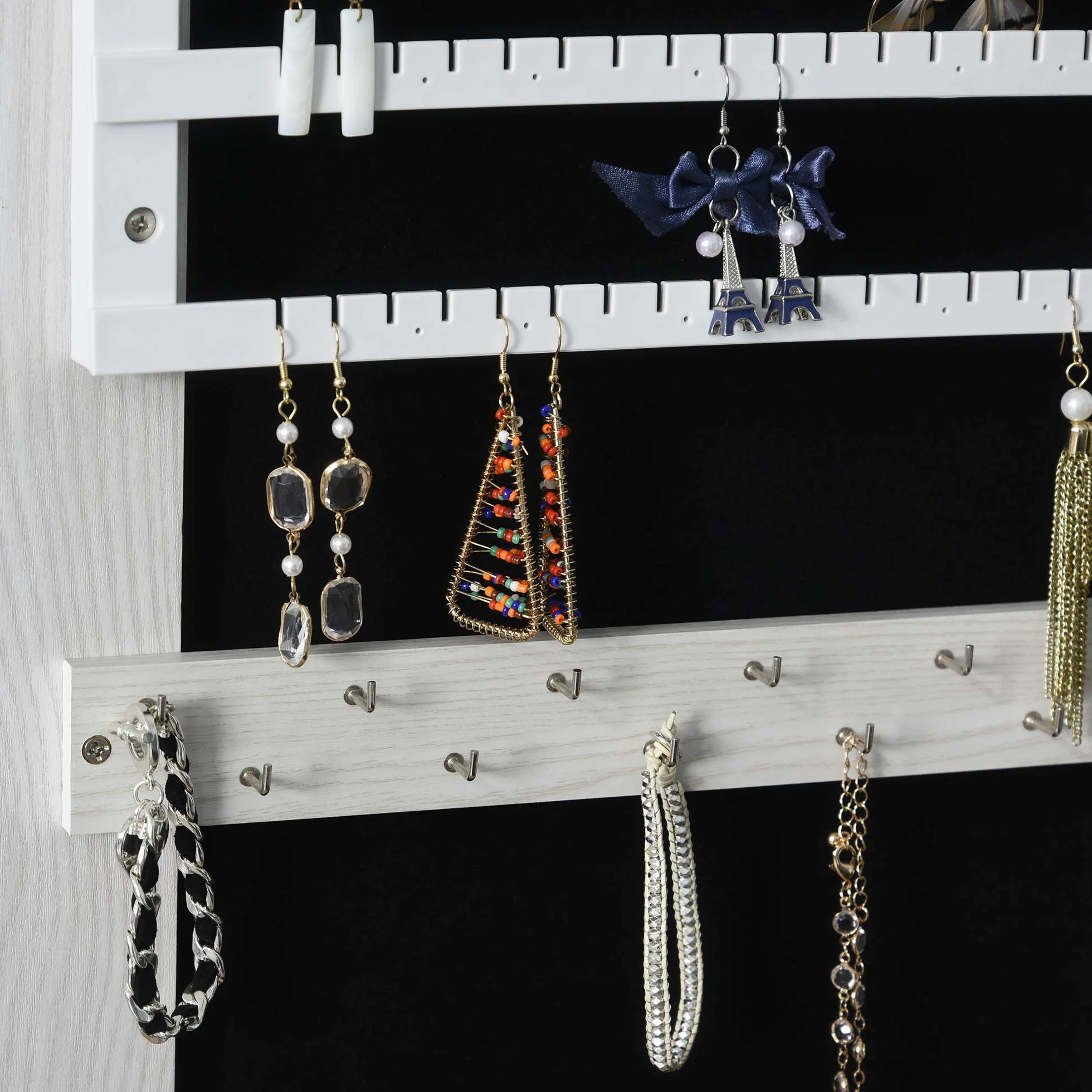 HOMCOM Armoire à Bijoux avec Miroir sur Pied LED Blanc 38x38x157 cm