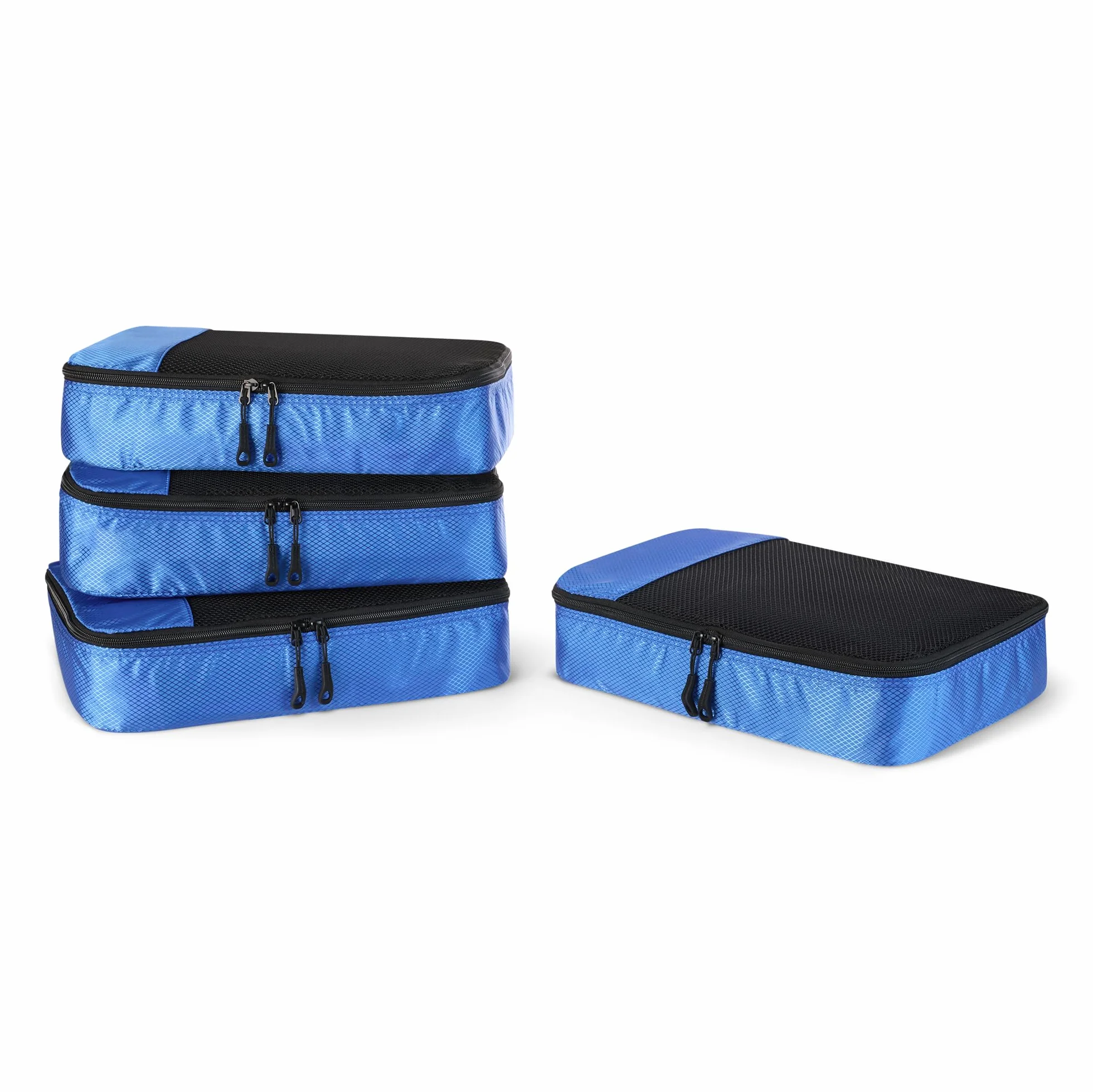 Amazon Essentials Ensemble de 4 Cubes de Rangement, Organisateurs de Voyage avec Double Fermeture Éclair, Taille M, Bleu