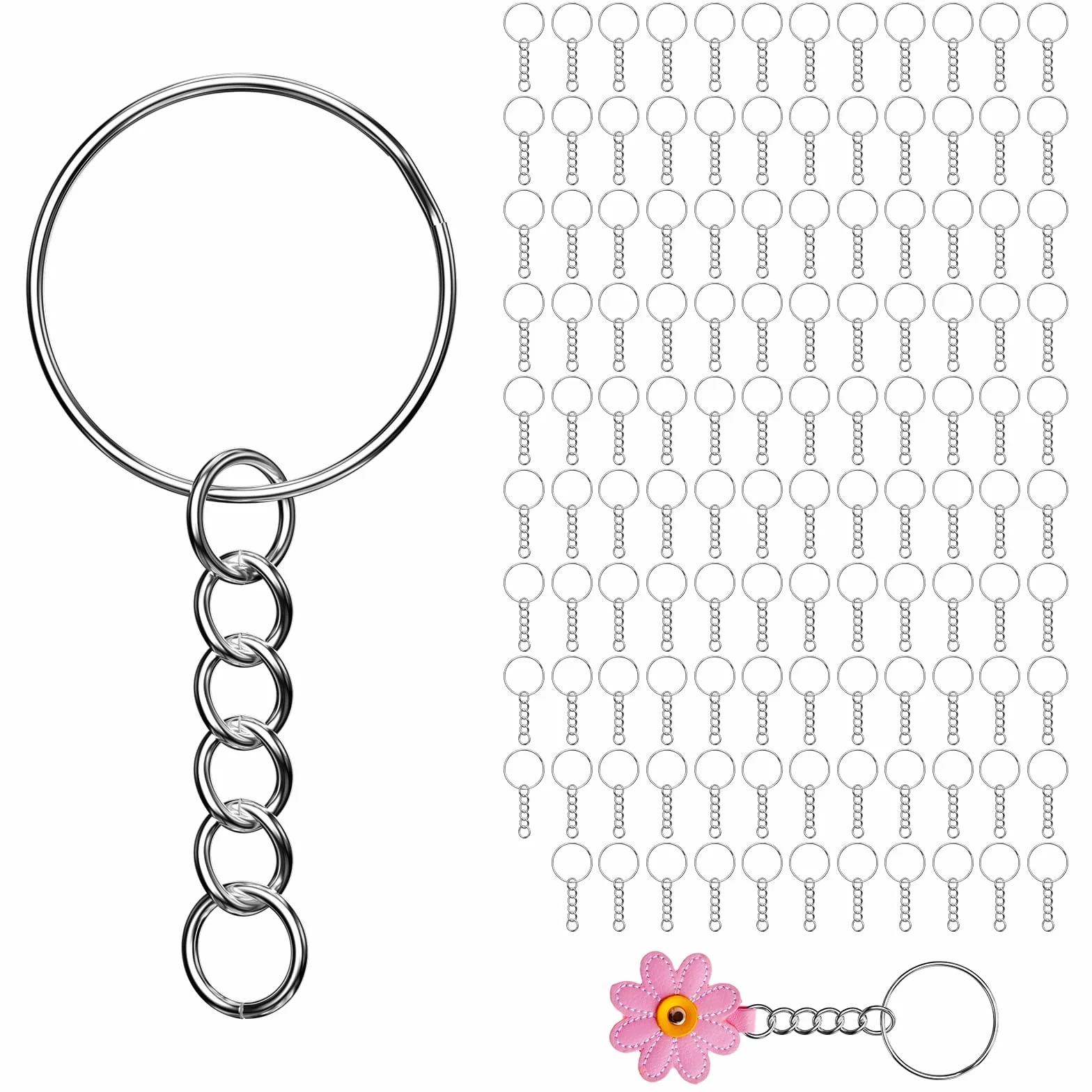 Anneaux Porte Clé 120 Pièces en Métal avec Chaîne 25mm pour Travaux Manuels Bricolage