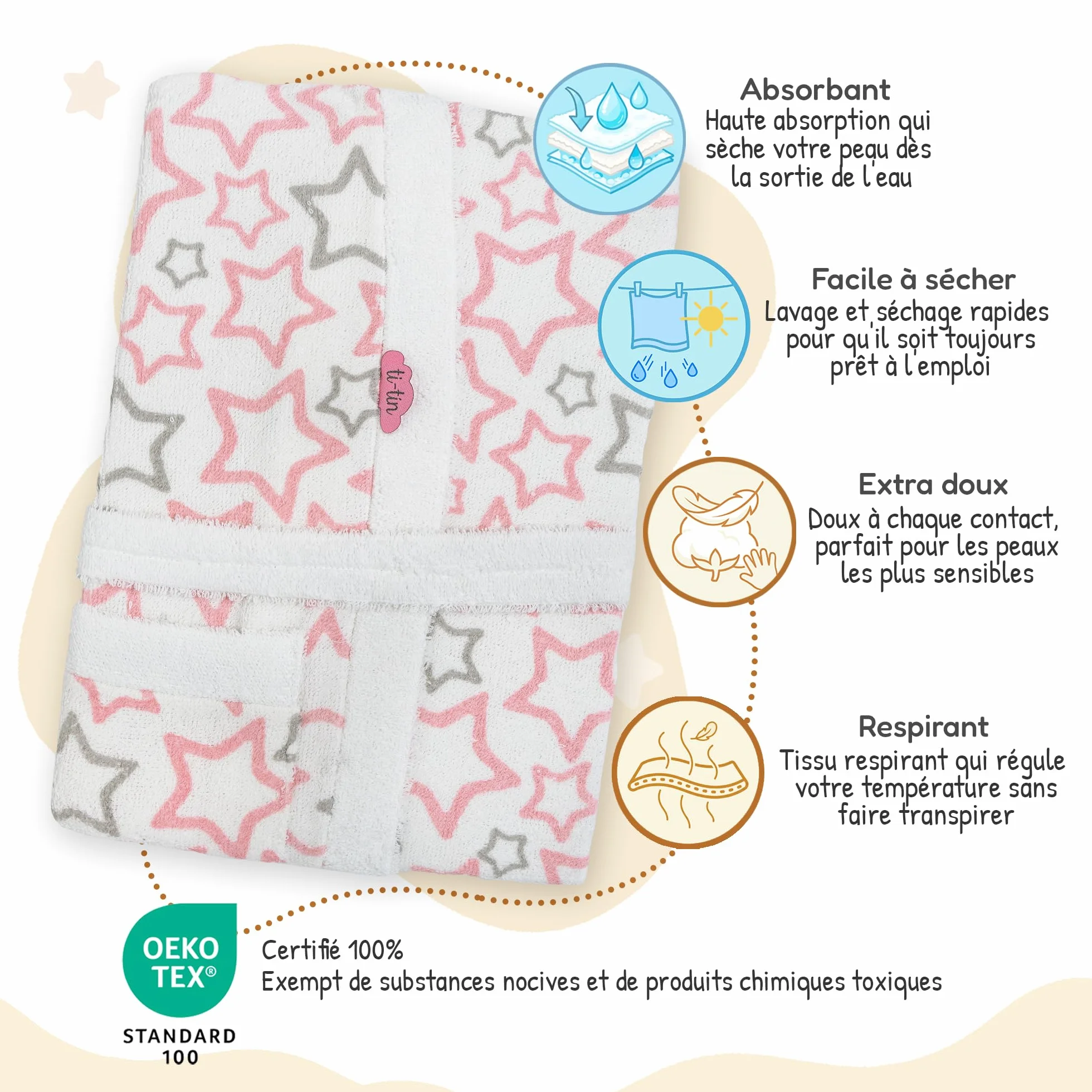 Peignoir de Bain Enfant Coton Éponge Absorbant avec Capuche