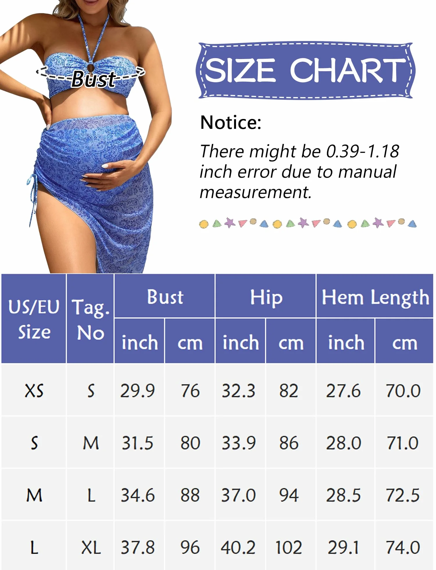 FEOYA Maillots de bain de maternité 3 pièces taille haute avec coussinets