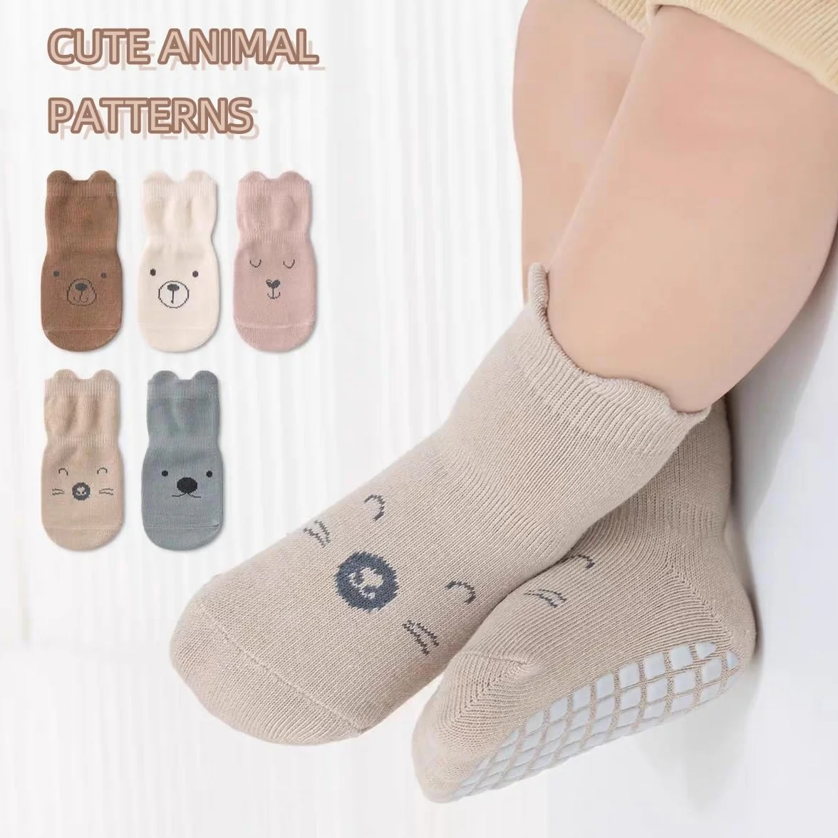 Chaussettes Antidérapantes Bébé Fond Silicone Coton Enfant Motif Animaux 0-12 mois 1-3 ans