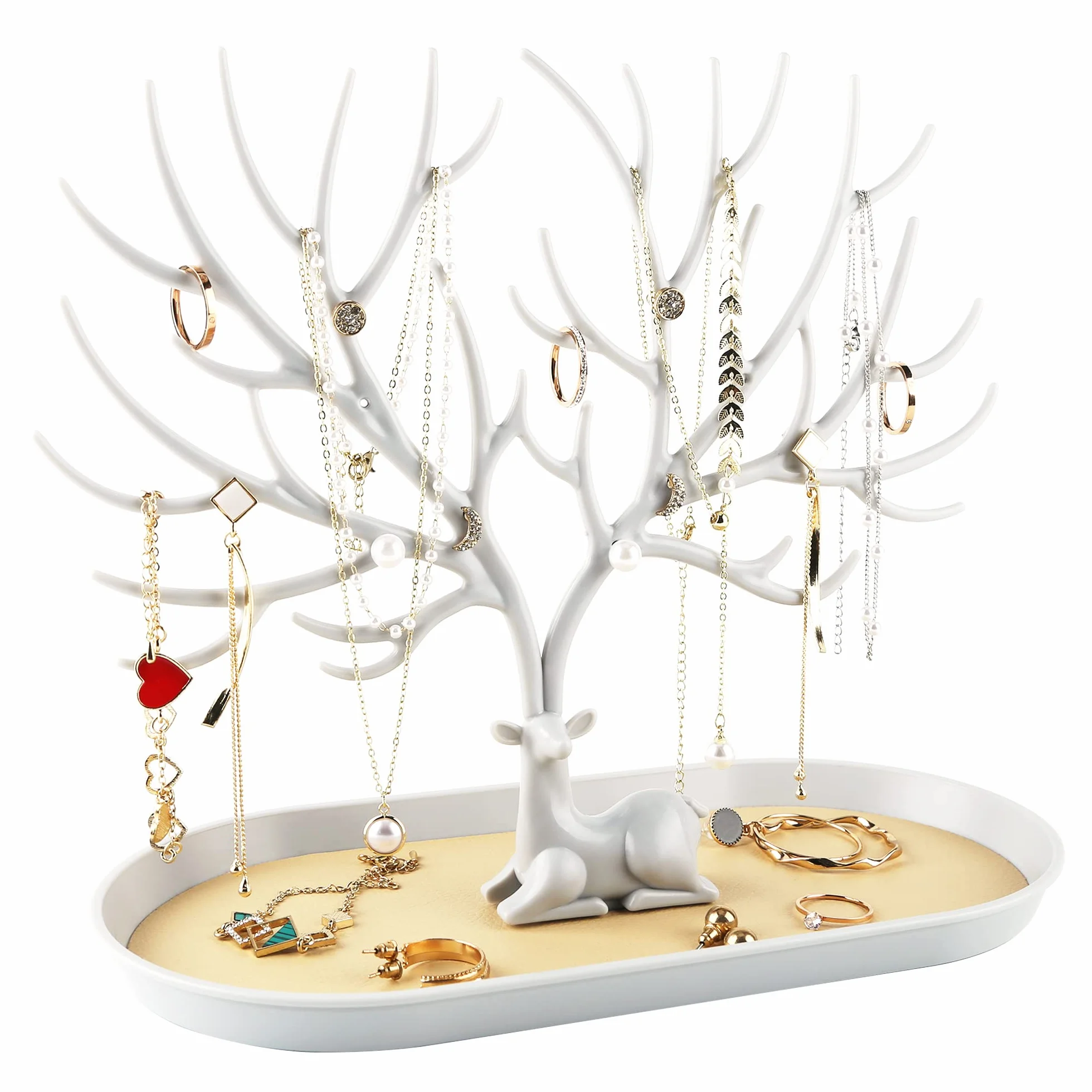 MORE&LESS Présentoir de bijoux en bois de cerf, rangement pour bagues boucles d'oreilles collier bracelet
