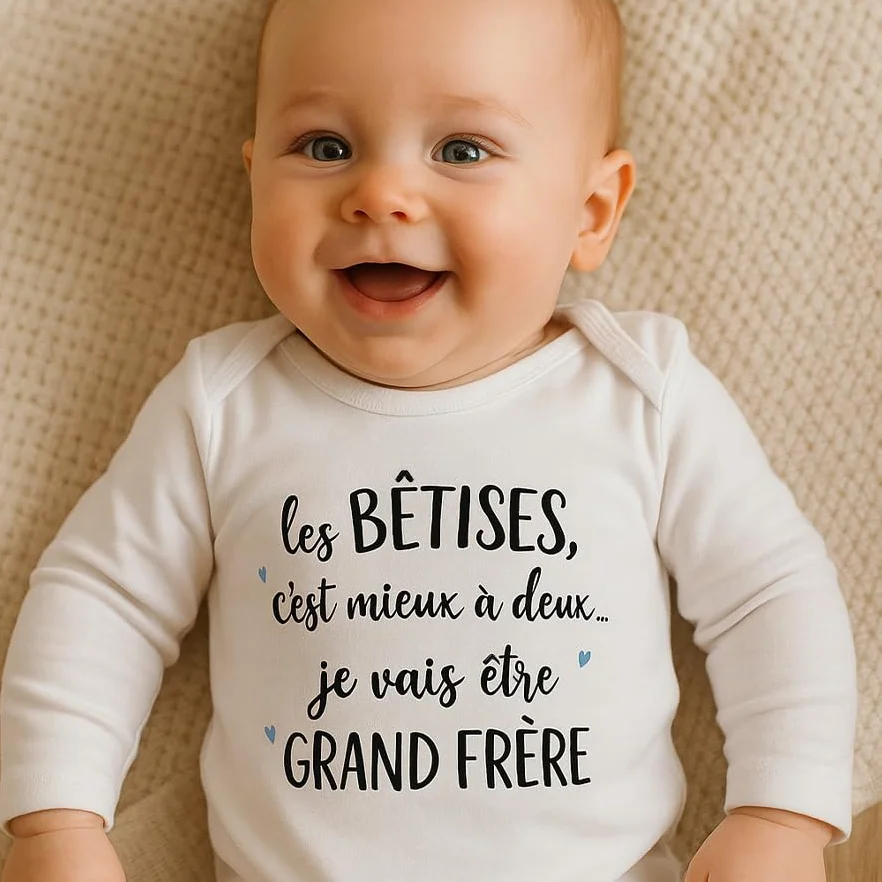 Body bébé personnalisable grand frère - Les bêtises c'est mieux à deux cadeau original