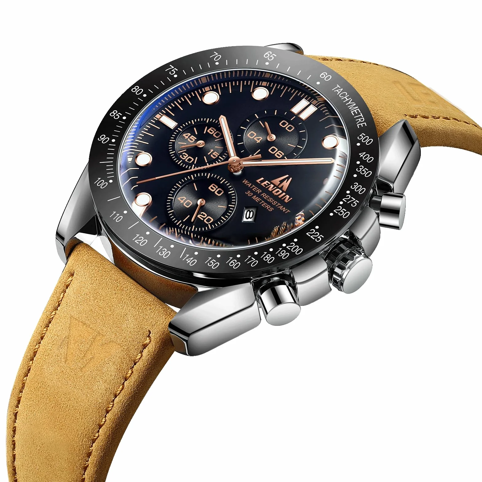 LN LENQIN Montre Homme Quartz Analogique 30m Étanche Cuir Montre d'Affaires