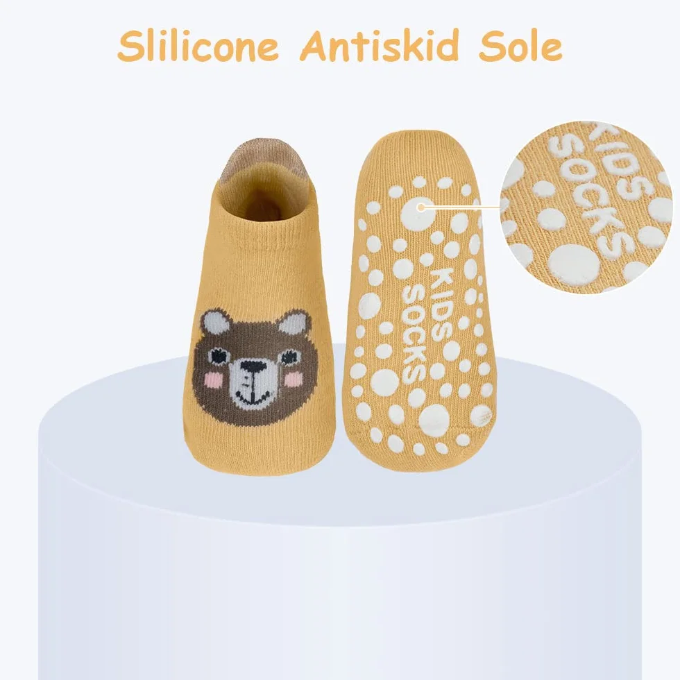 Vicloon Lot de 6 paires chaussettes antidérapantes coton imprimé animal bébé 12-18 mois