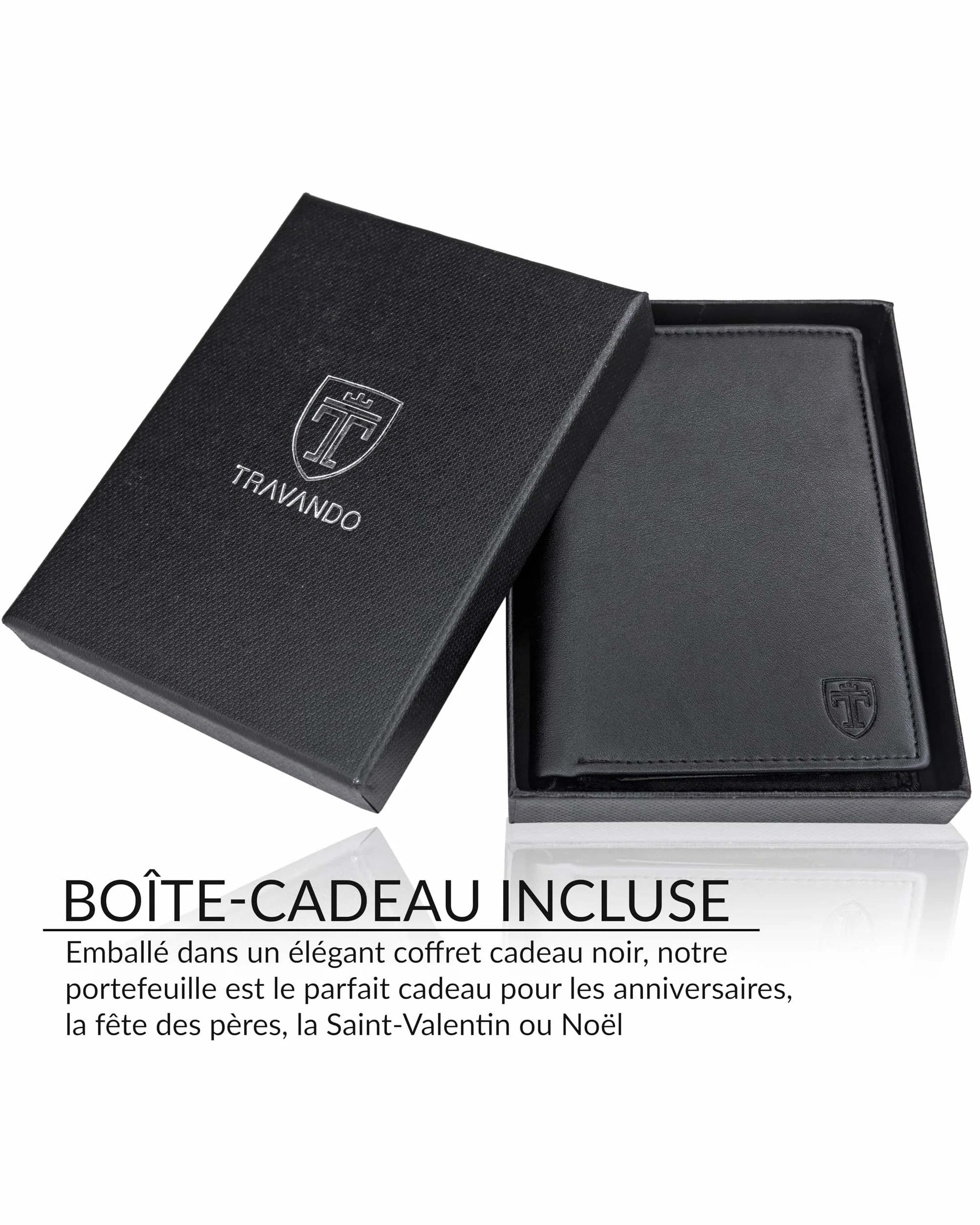 TRAVANDO Portefeuille Homme Dublin Blocage RFID Noir Classique Porte-Cartes Format Portrait