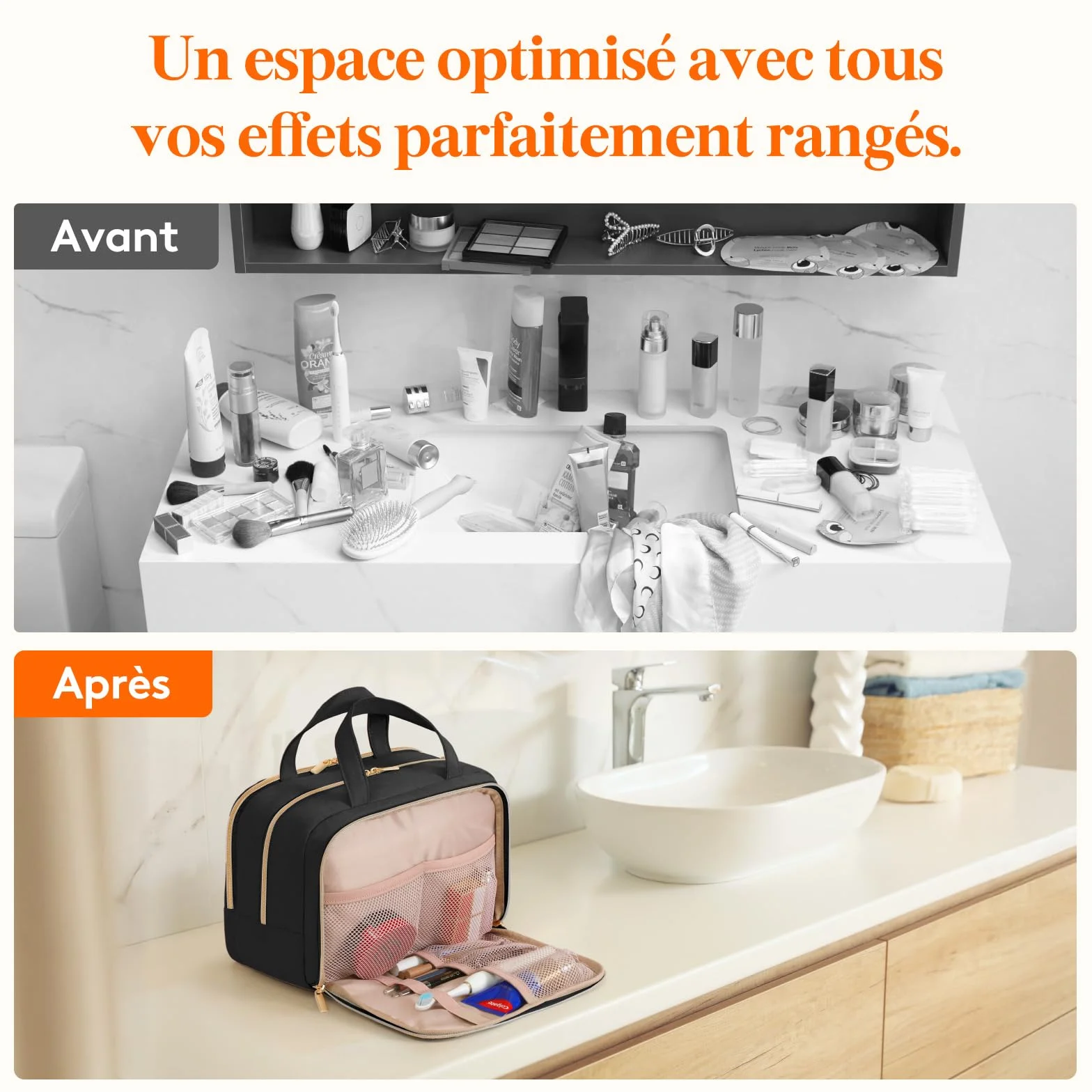 Lifewit Trousse de Toilette Femme Voyage Maquillage Sac Rangement Cosmétique avec Poignée Noir L