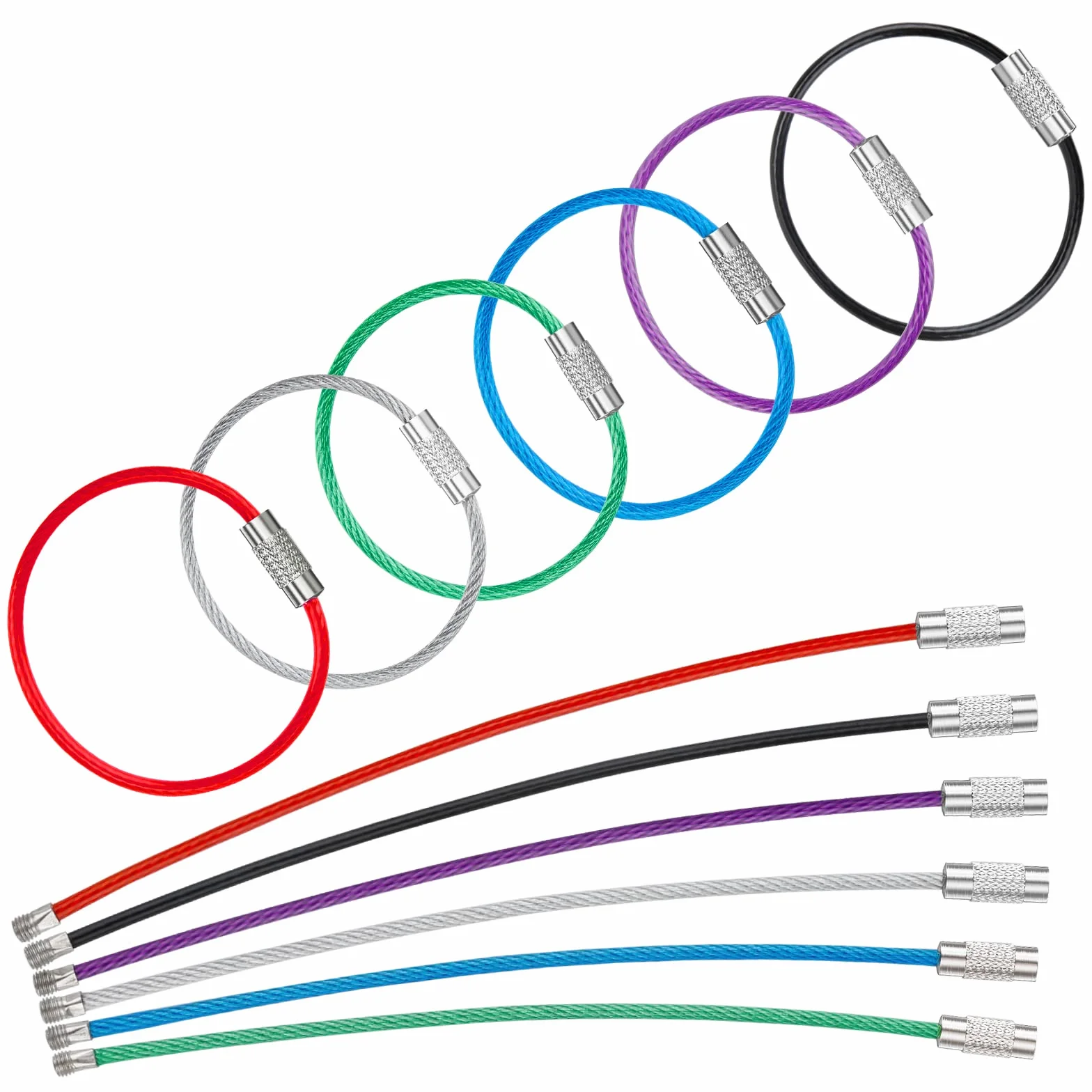 Uniclife 12cm Porte-Clés en Acier Inoxydable 6 Couleurs Assorties 20 Pièces pour Extérieur Randonnée Voyage