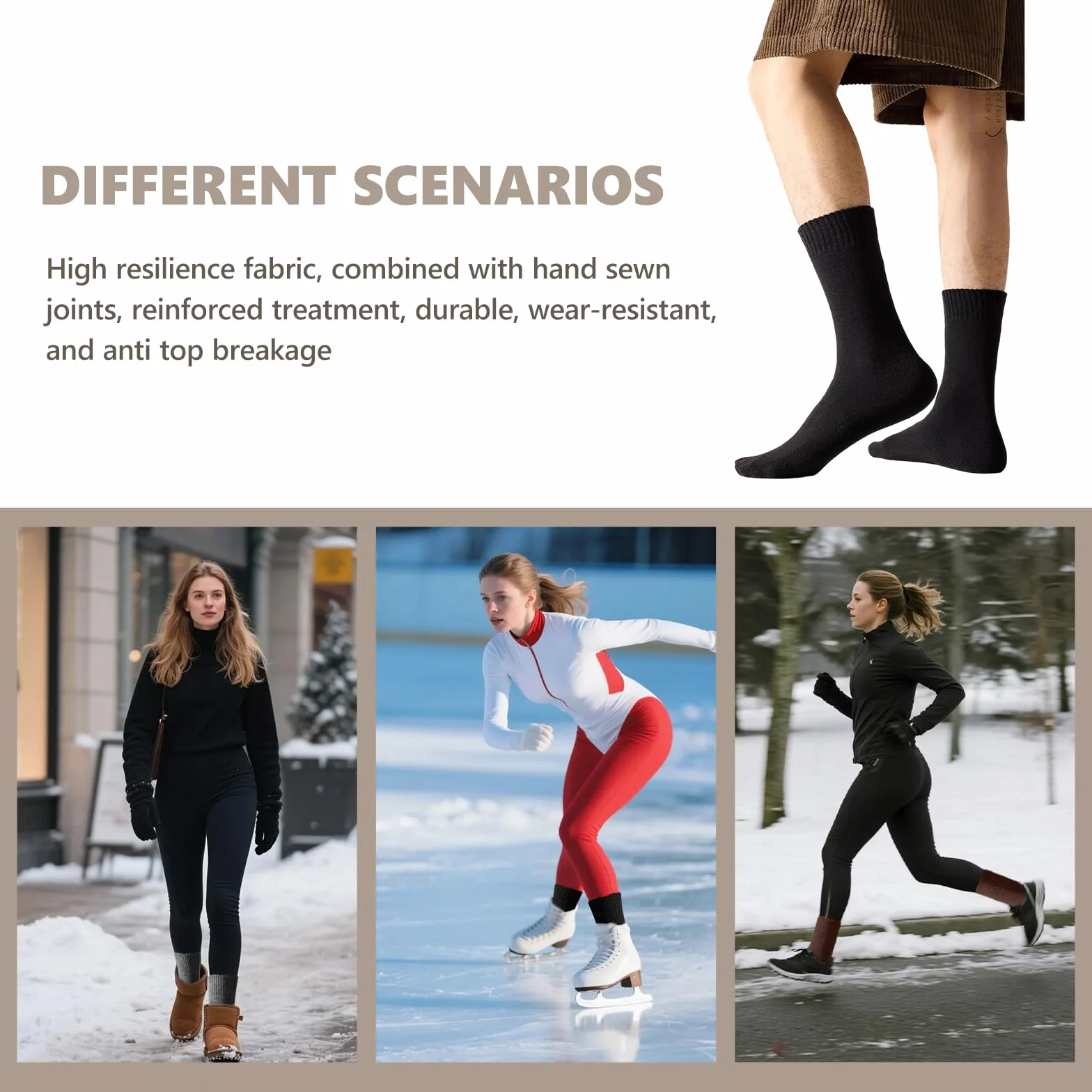 Chaussettes Chaudes Homme Hiver Thermiques en Laine, 3 Paires, Chaussette de Randonnée