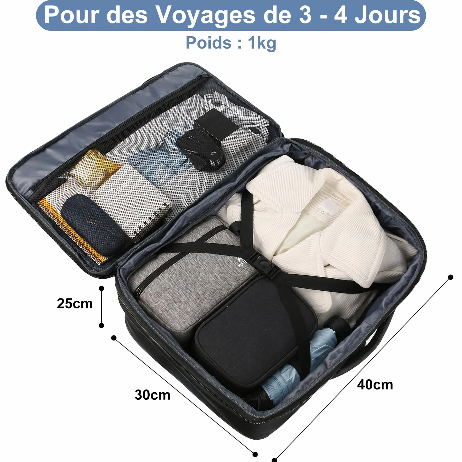 MATEIN Bagage Cabine 40x30x20 Sac à Dos Voyage Avion Compatible Ryanair 30L Imperméable Noir