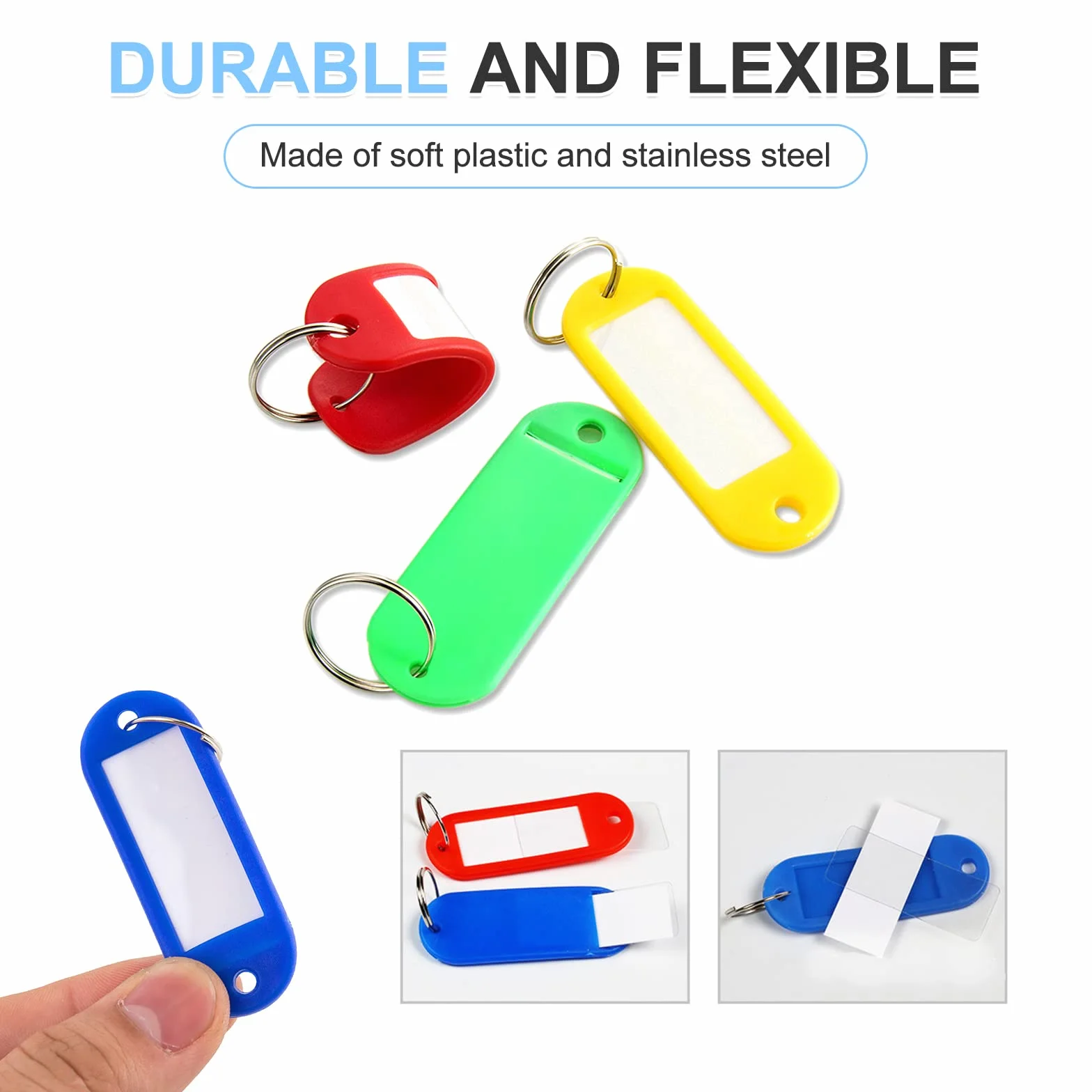 50 Pièces Porte-clés Bagages en Plastique, Étiquettes de Clé 5 Couleurs 5,8cm*2,2cm pour Voyage Hôtel