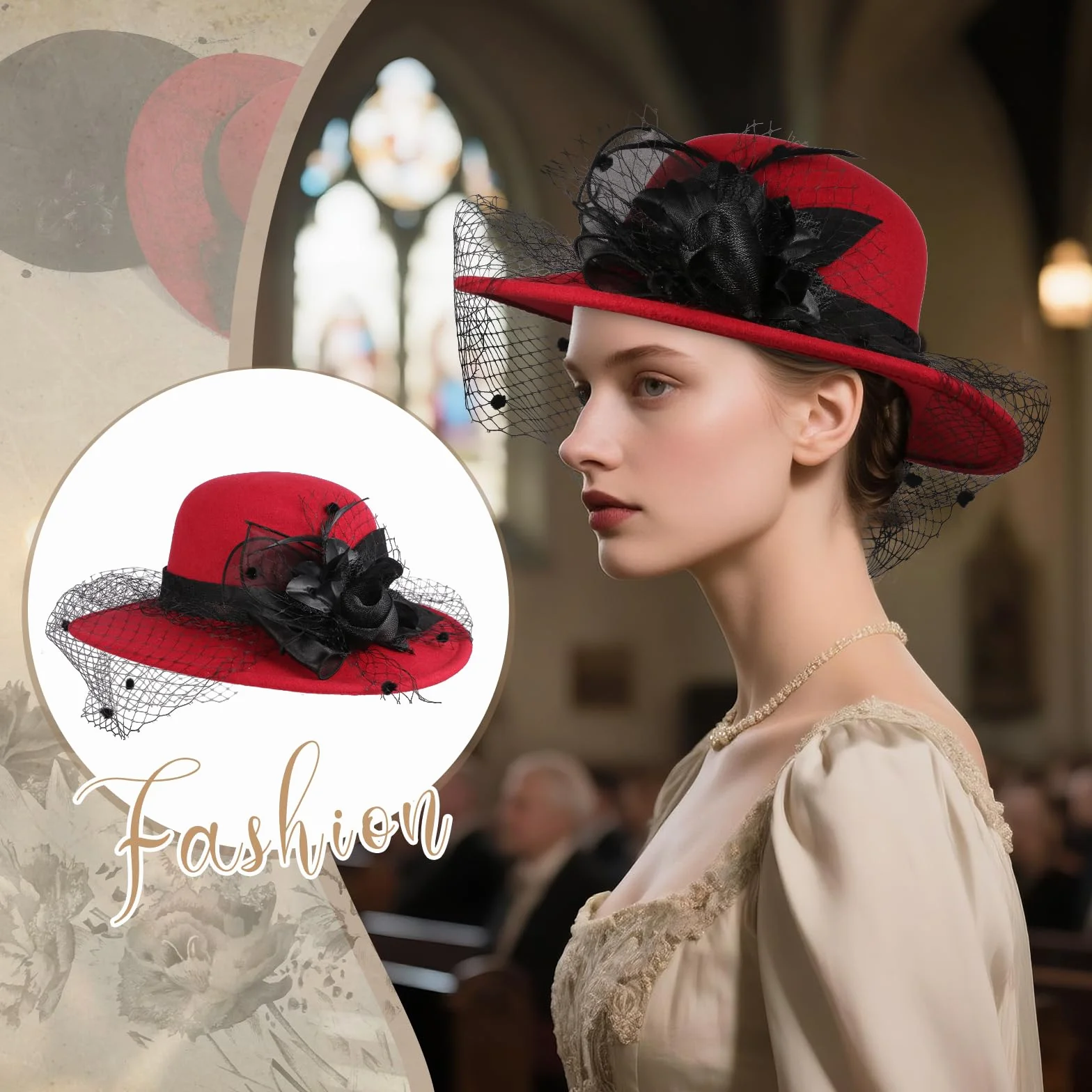 Cupimatch Chapeau Cloche Femme Vintage Felt Voilette Fleurs Rétro Années 20 Mariage Cérémonie