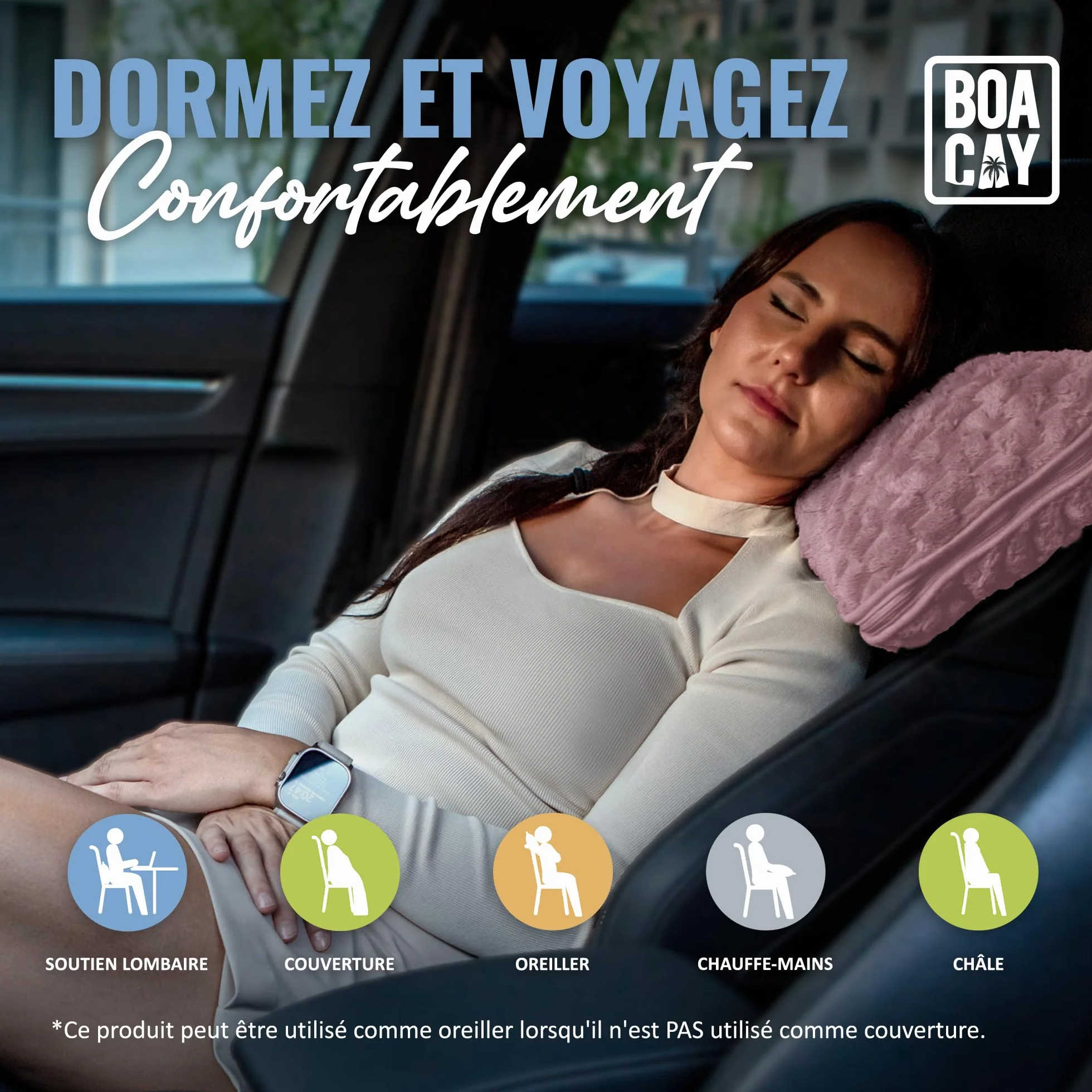 BOACAY Couverture de Voyage Pliable pour Avion Voiture Oreiller Portable avec Étui
