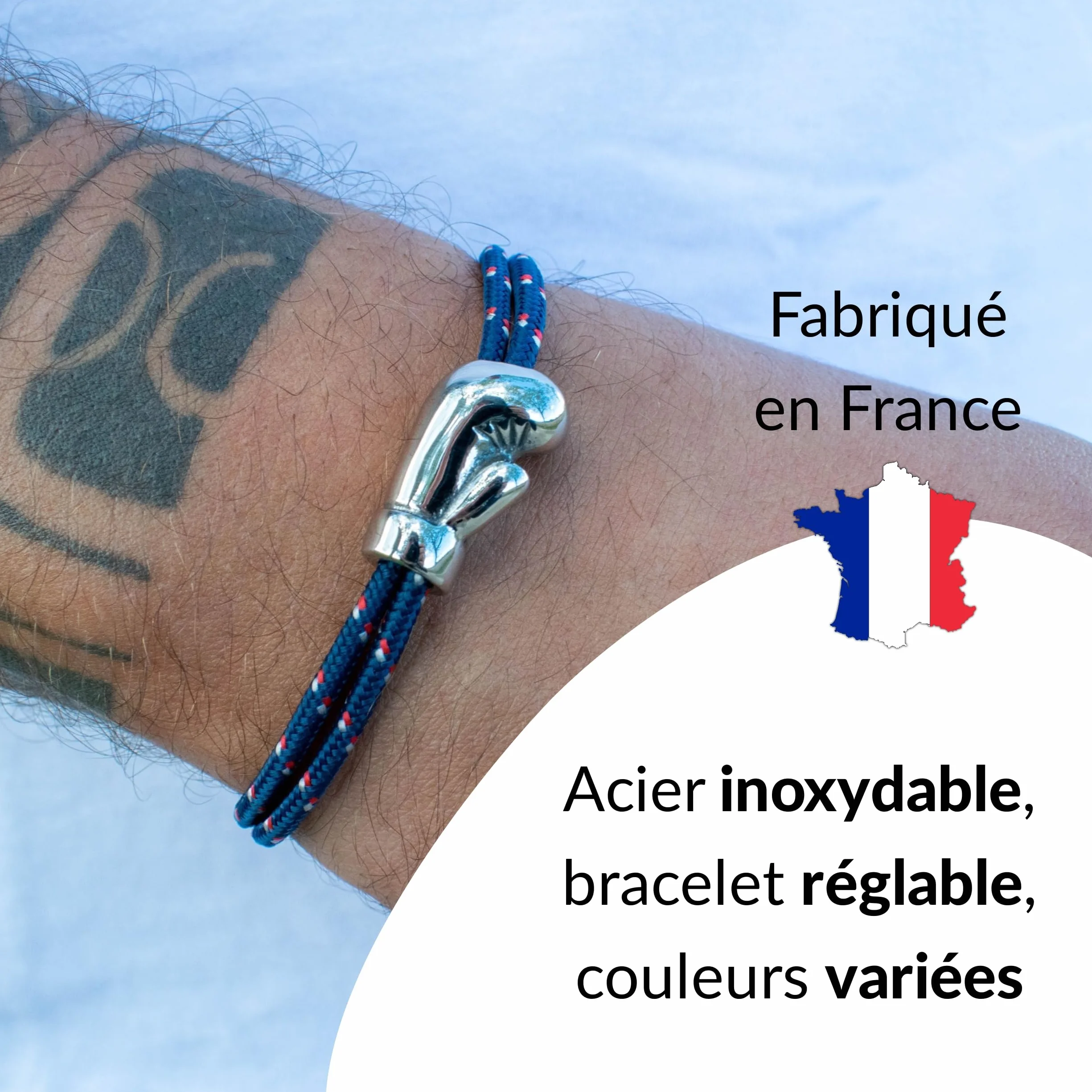 Ernestine Bracelet Boxe acier inoxydable réglable homme sport combat
