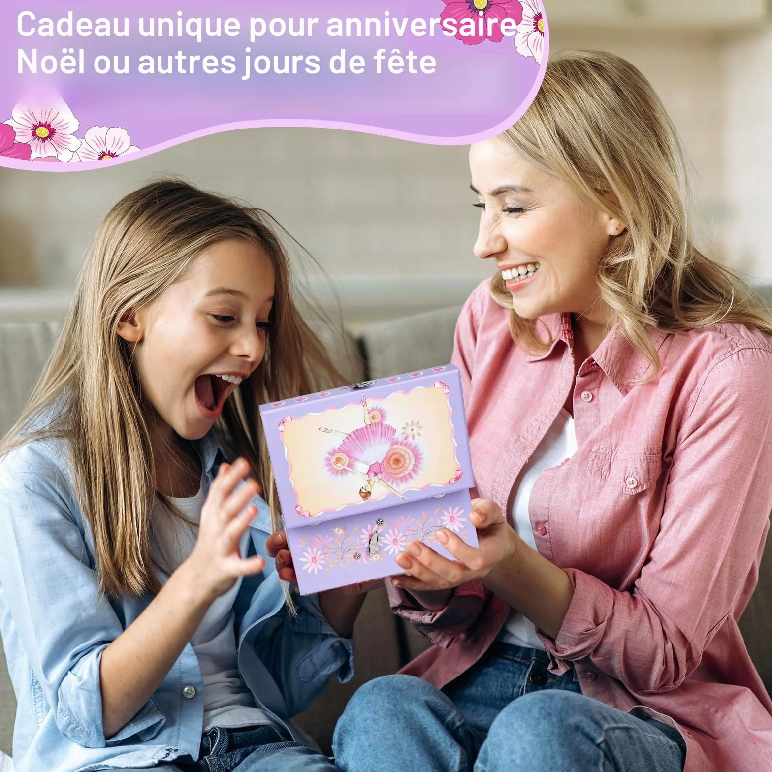 Boîte à bijoux musicaux avec tiroir et ballet rotatif pour enfants filles