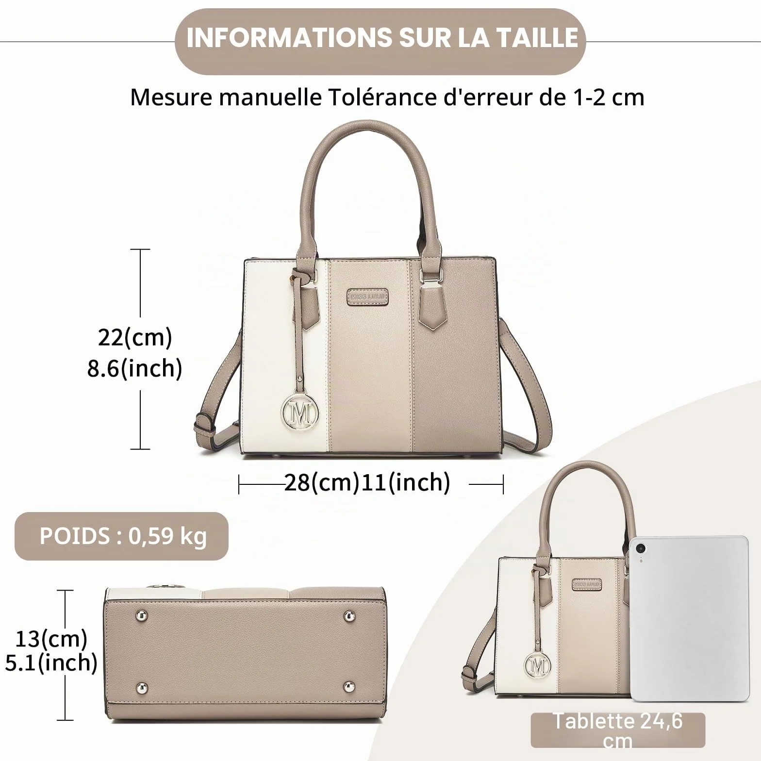 Miss Lulu Sac à Main Femmes Luxe Bandoulière Cabas Tri-Coloré PU