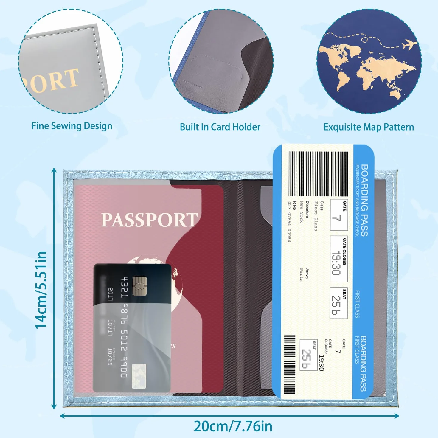 Porte-passeports en cuir PU lot de 2, portefeuille de voyage pour passeport, cartes, marron et bleu clair