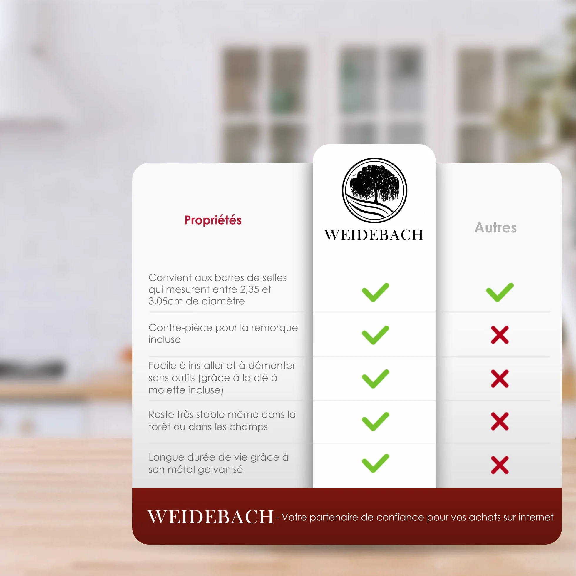 Weidebach Attache remorque vélo métal galvanisé Ø 2.35-3.05 cm clé à molette incluse