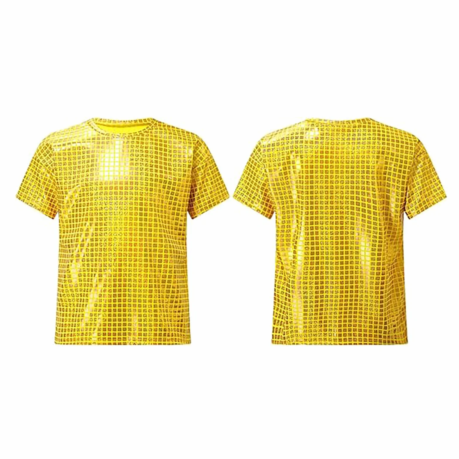 T-Shirt Métallique Manches Courtes Enfant Fille Garçon Haut Danse Paillettes Costume Moderne Jazz Hip-hop Disco Carnaval 2-16 Ans