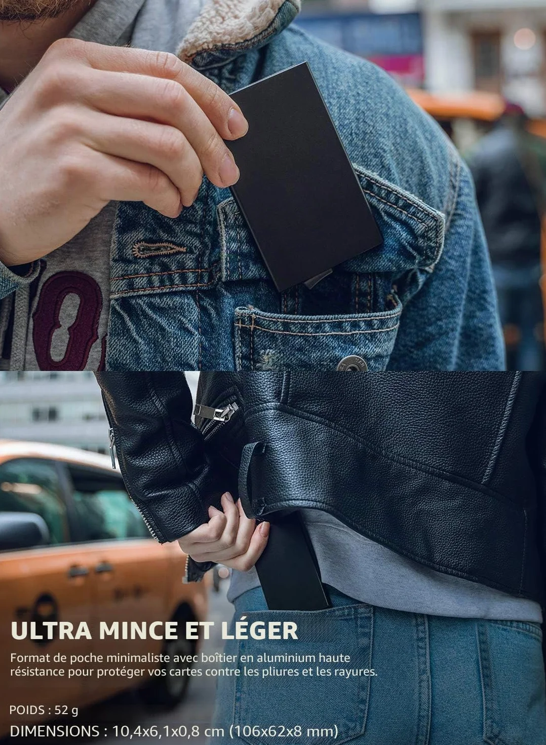 VULKIT Porte Carte Métallique Automatique Pop Up RFID Blocage pour 5 Cartes Noir