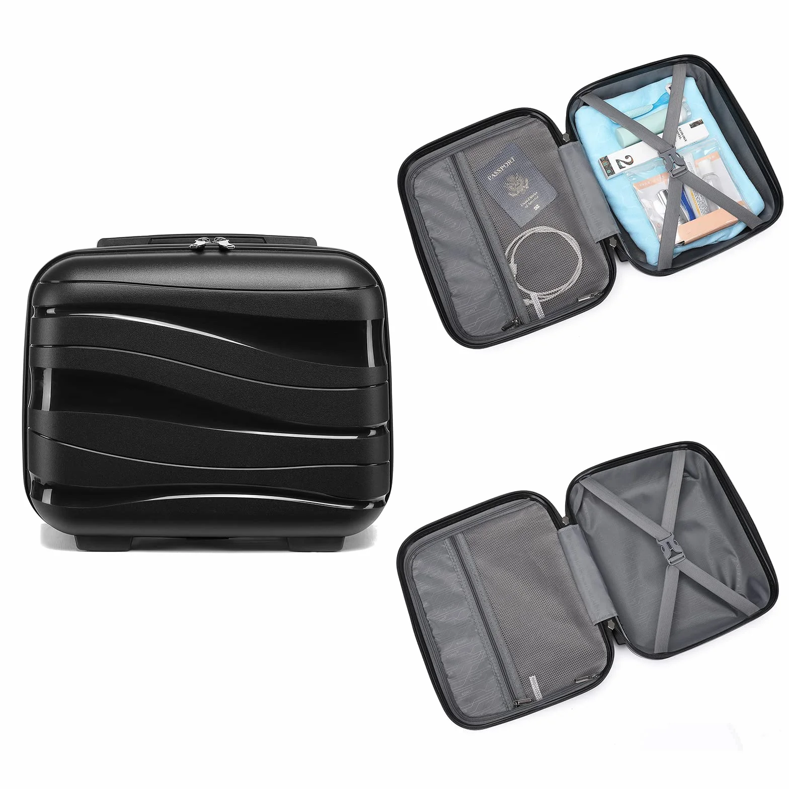 Kono Vanity Case Rigide ABS Portable 35.5x29.5x18.5cm Trousse de Toilette Noir