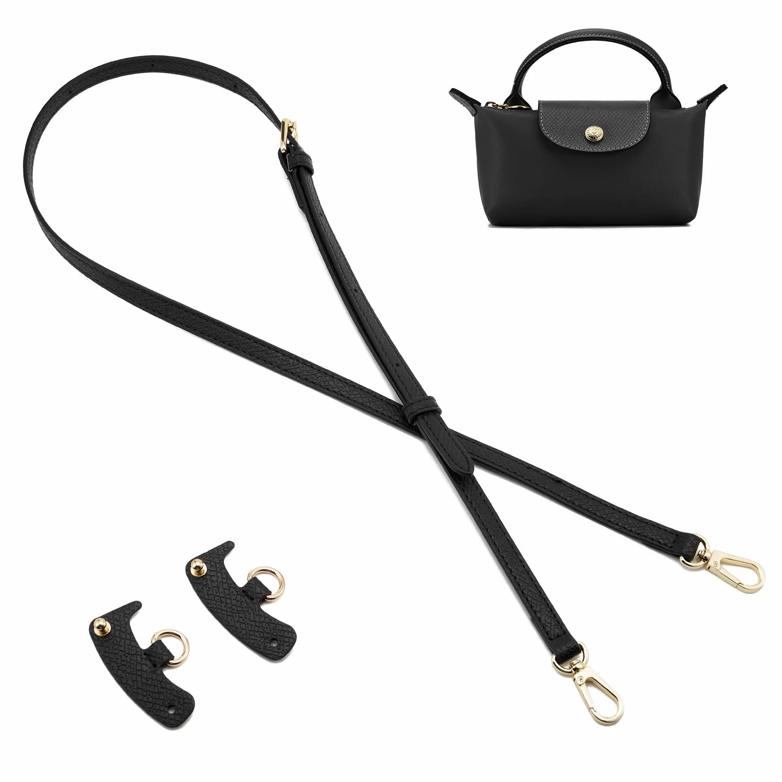 Sangle de Sac à Main en Cuir, Sangle de Remplacement Réglable pour Sac Longchamp (Noir)