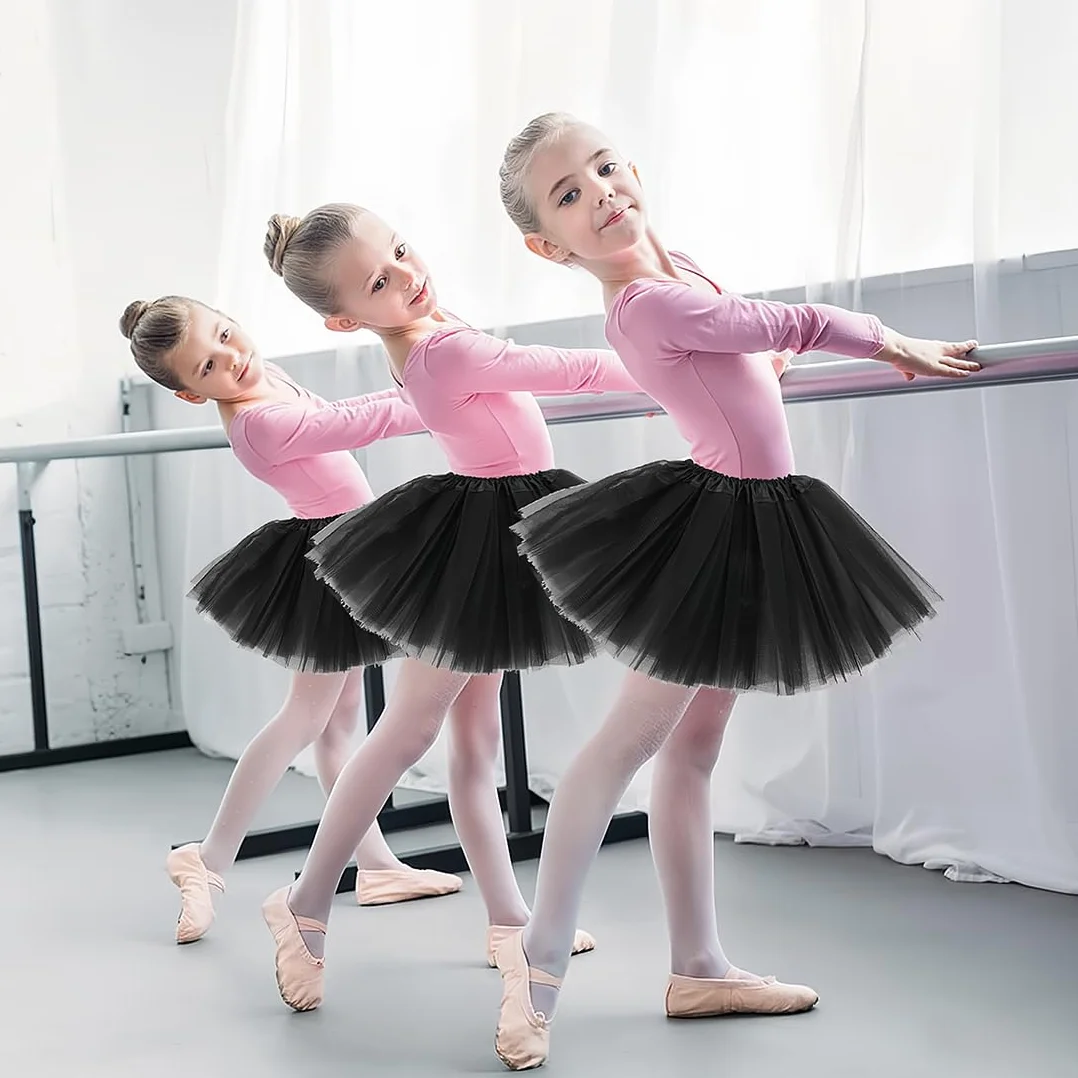 Jupe Tutu en Tulle pour Fille 2-7 Ans, Ballet Danse Costume Noir 3 Couches