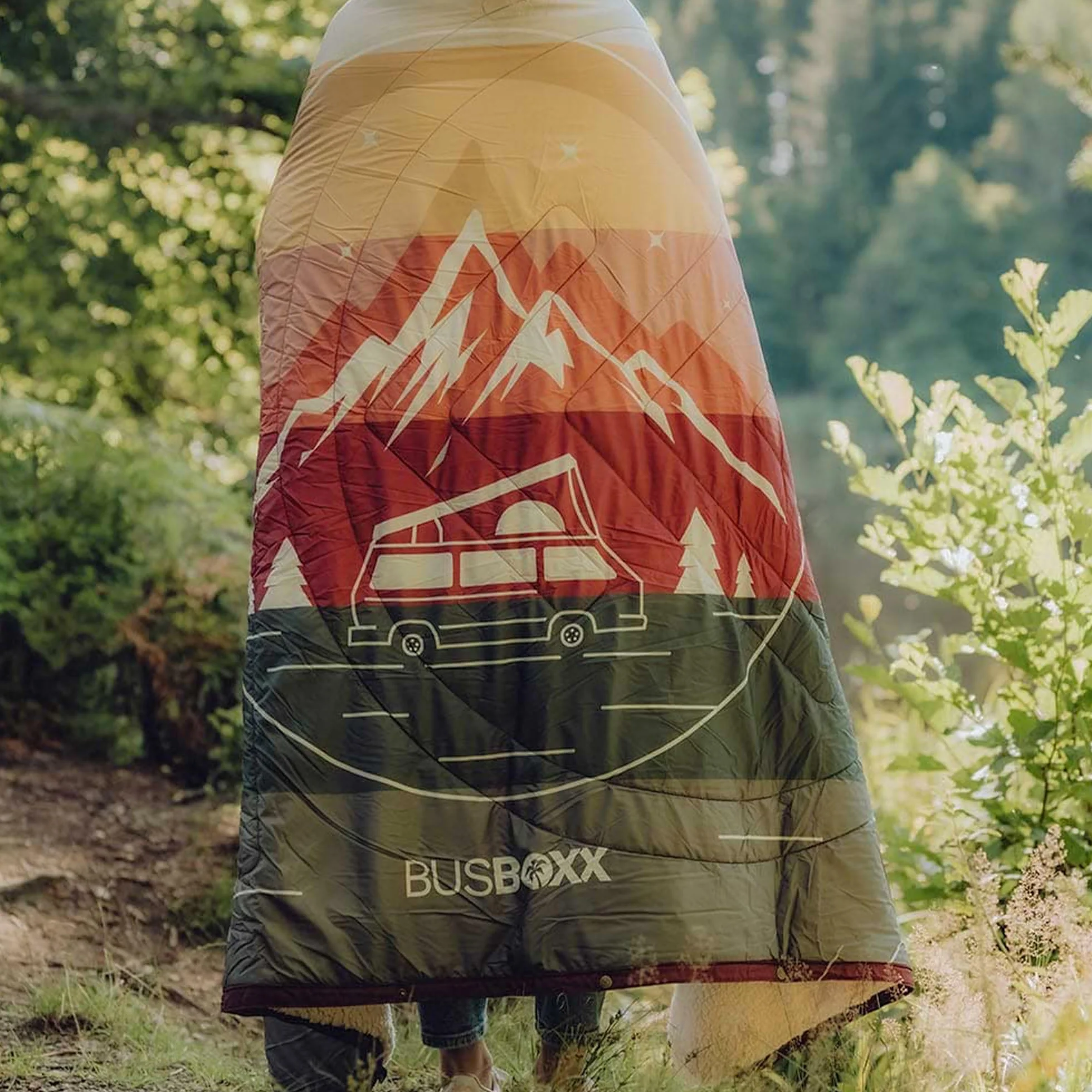 VOITED x BUSBOXX CloudTouch® Red Stripe Couverture de camping 4 en 1 imperméable